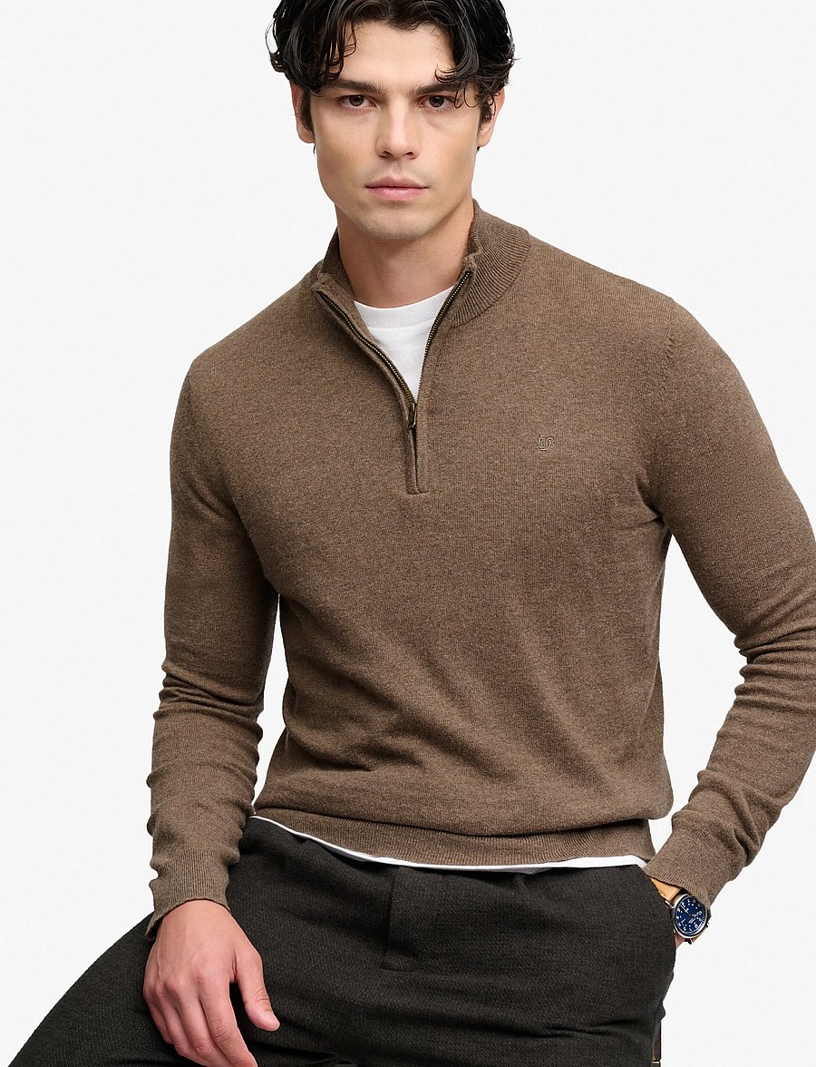 Superdry - ESS LW WOOL BLEND 1/2 ZIP - halfzip strik - biscuit brown marl - 0