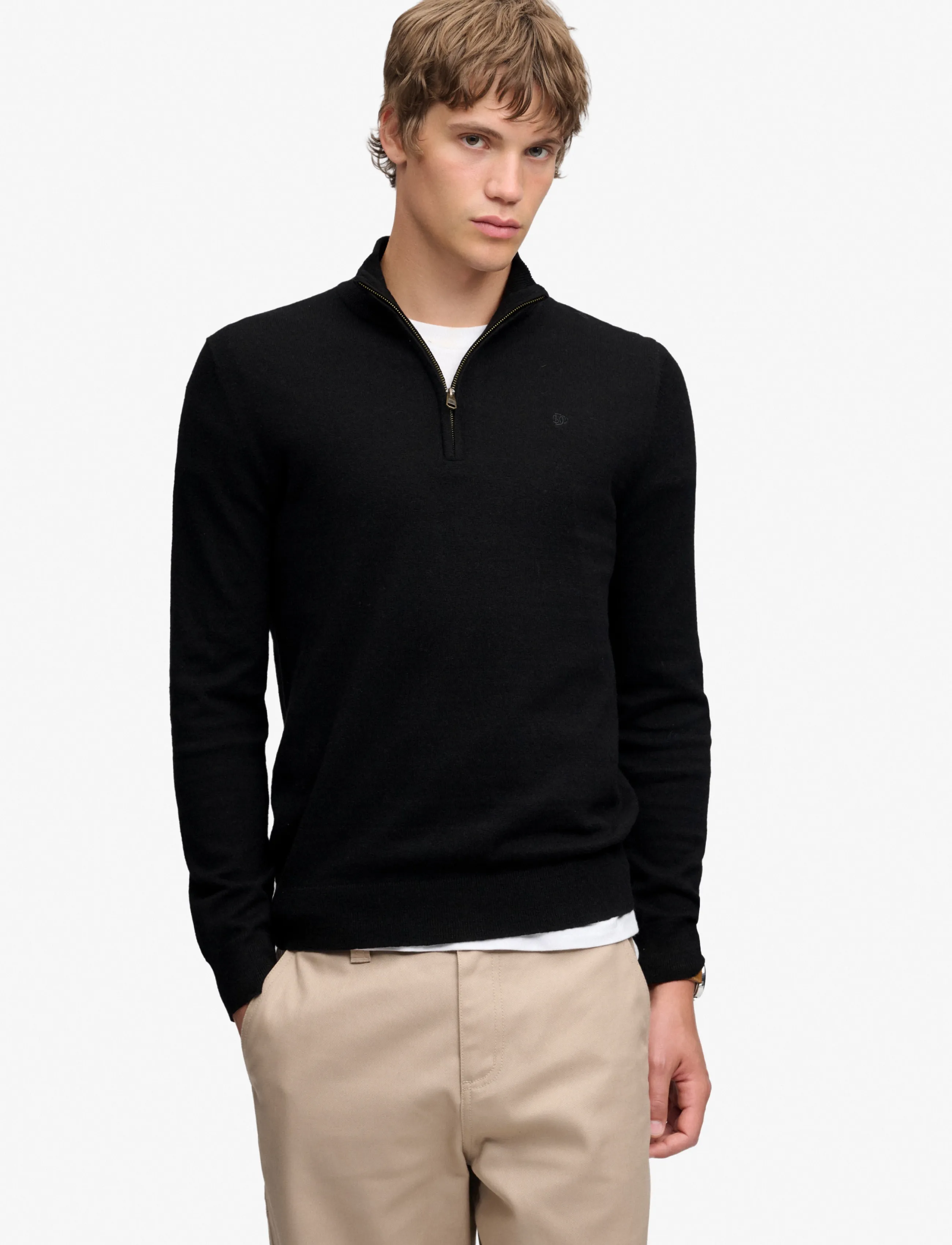 Superdry ESS LW WOOL BLEND 1/2 ZIP - Looks for less - TRUE BLACK / black