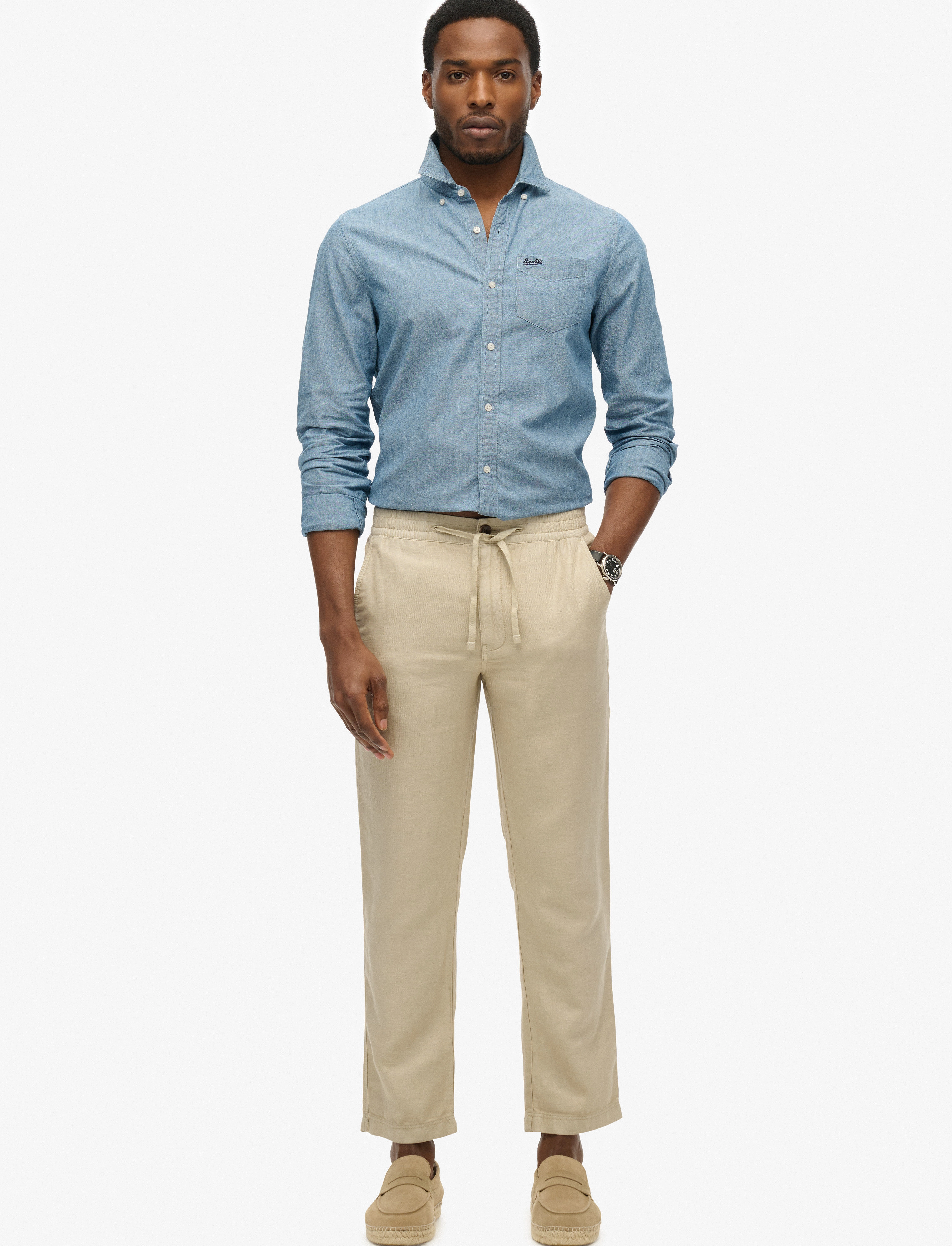 Superdry MERCHANT LINEN PANT - Püksid - ABBEY STONE / beige