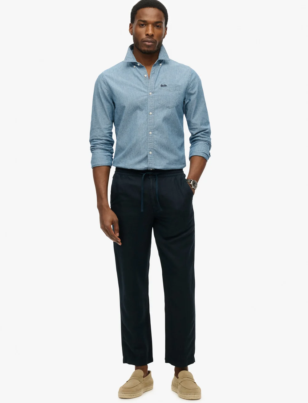 Superdry - MERCHANT LINEN PANT - leinenhosen - eclipse navy - 0