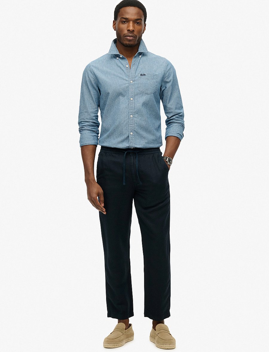 Superdry - MERCHANT LINEN PANT - leinenhosen - eclipse navy - 0