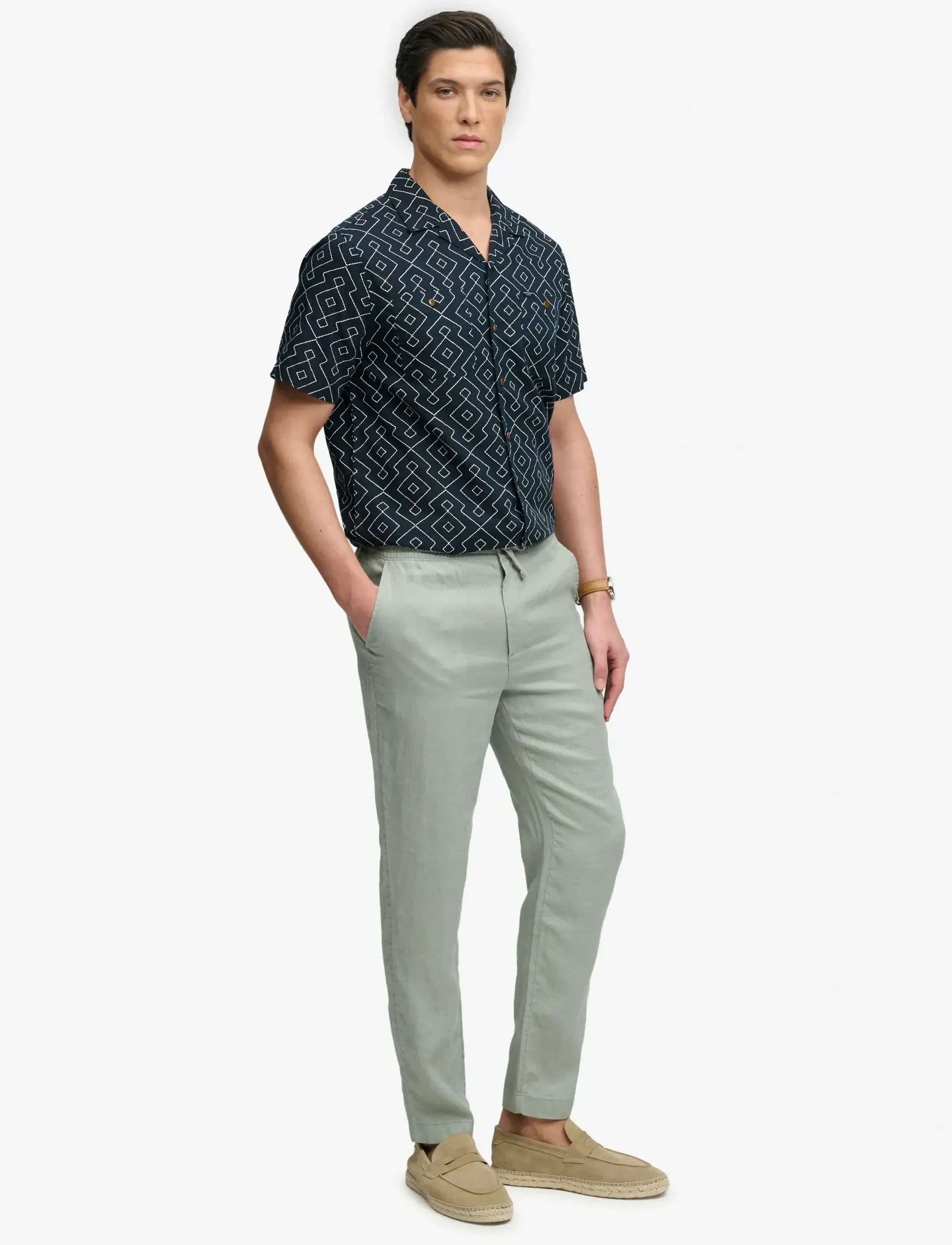 Superdry - MERCHANT LINEN PANT - linased püksid - bay green - 0