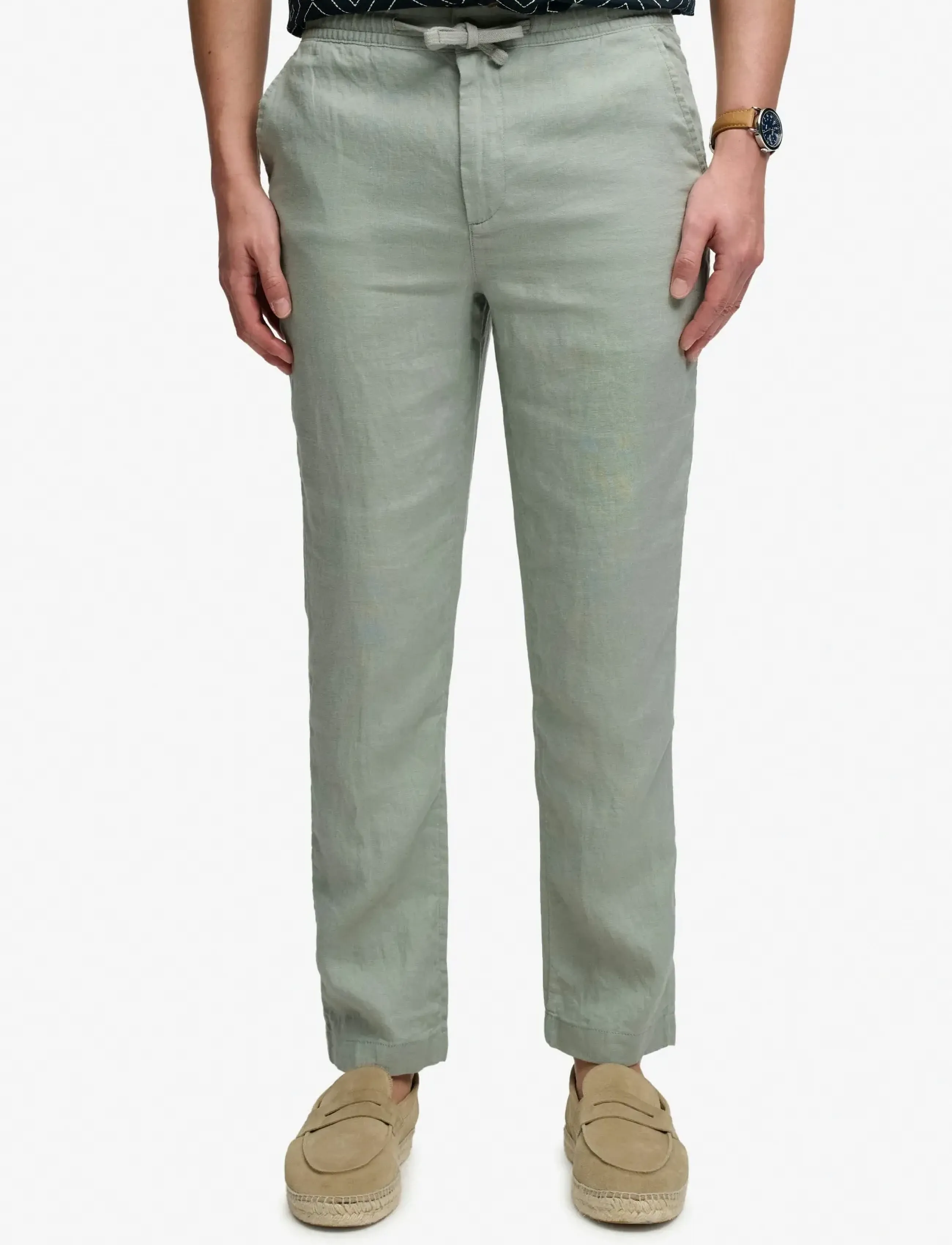 Superdry - MERCHANT LINEN PANT - linased püksid - bay green - 3
