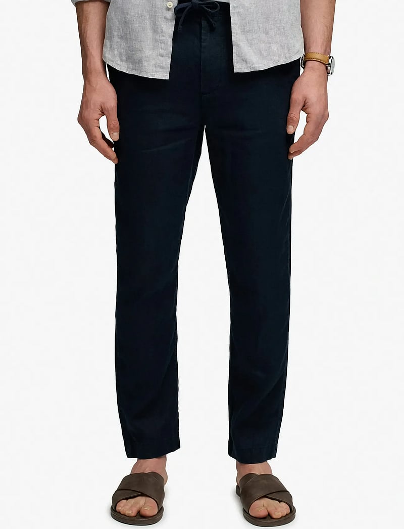 Superdry - MERCHANT LINEN PANT - hørbukser - eclipse navy - 3