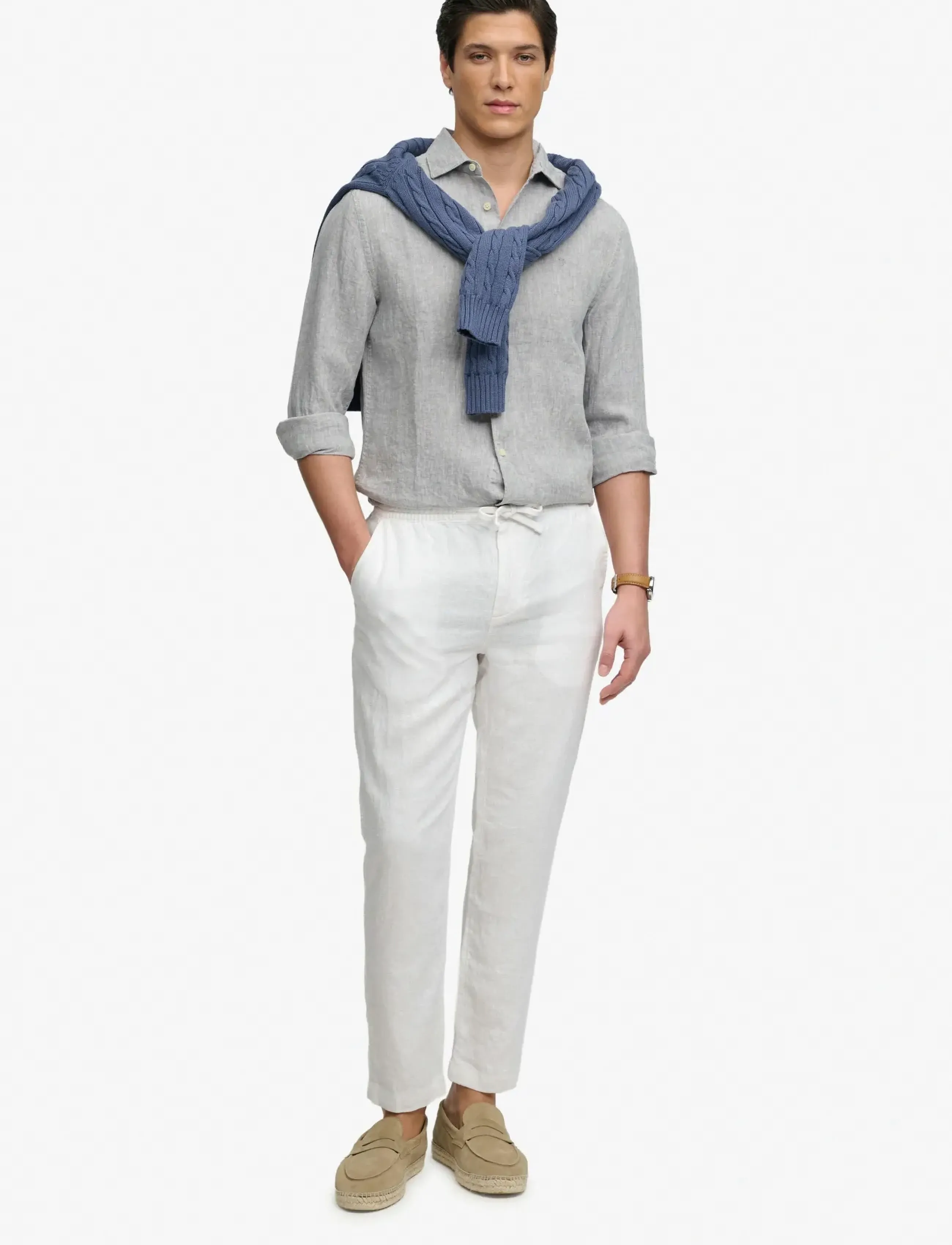 Superdry MERCHANT LINEN PANT - Pantalons - OPTIC / white