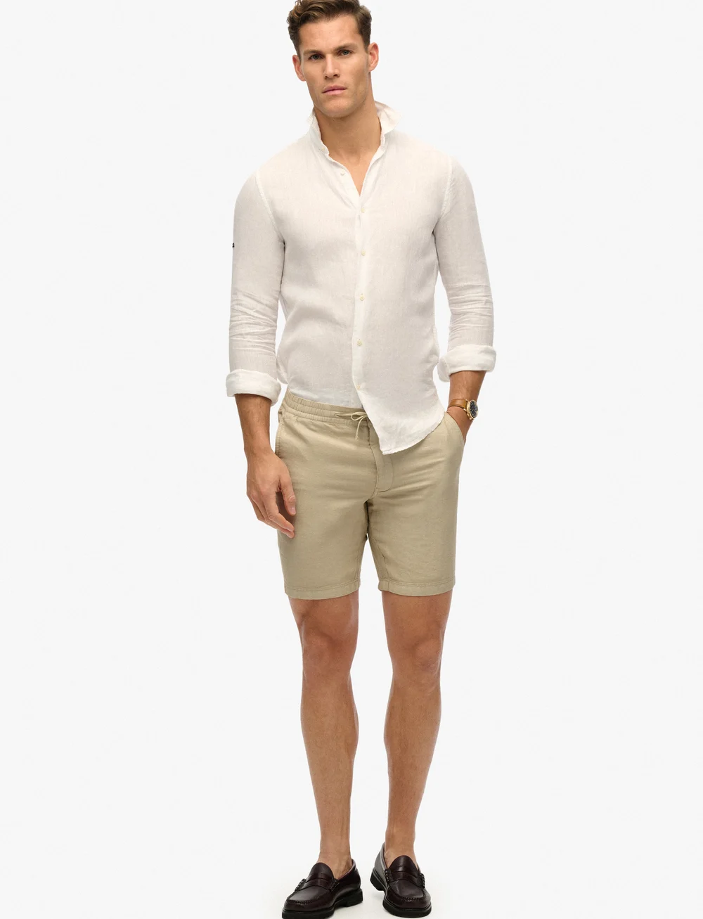 Superdry - MERCHANT LINEN SHORT - hørshorts - abbey stone - 0