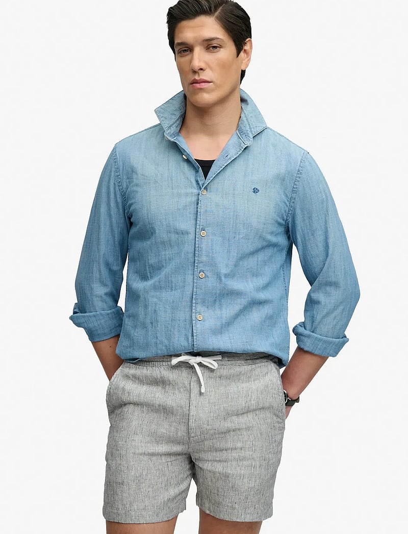 Superdry - MERCHANT LINEN SHORT - hørshorts - indigo ticking stripe - 4