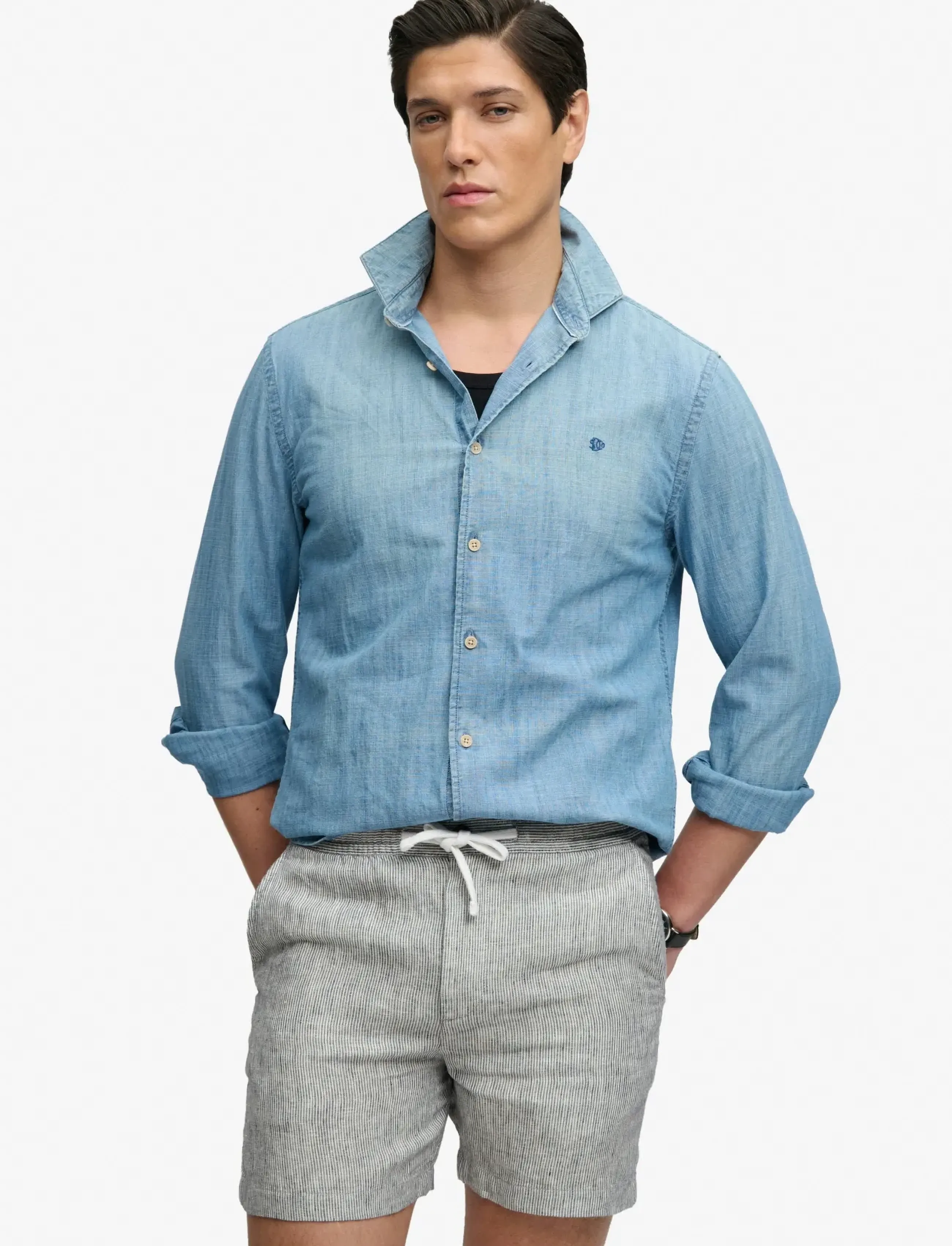Superdry - MERCHANT LINEN SHORT - kollektioner - indigo ticking stripe - 4