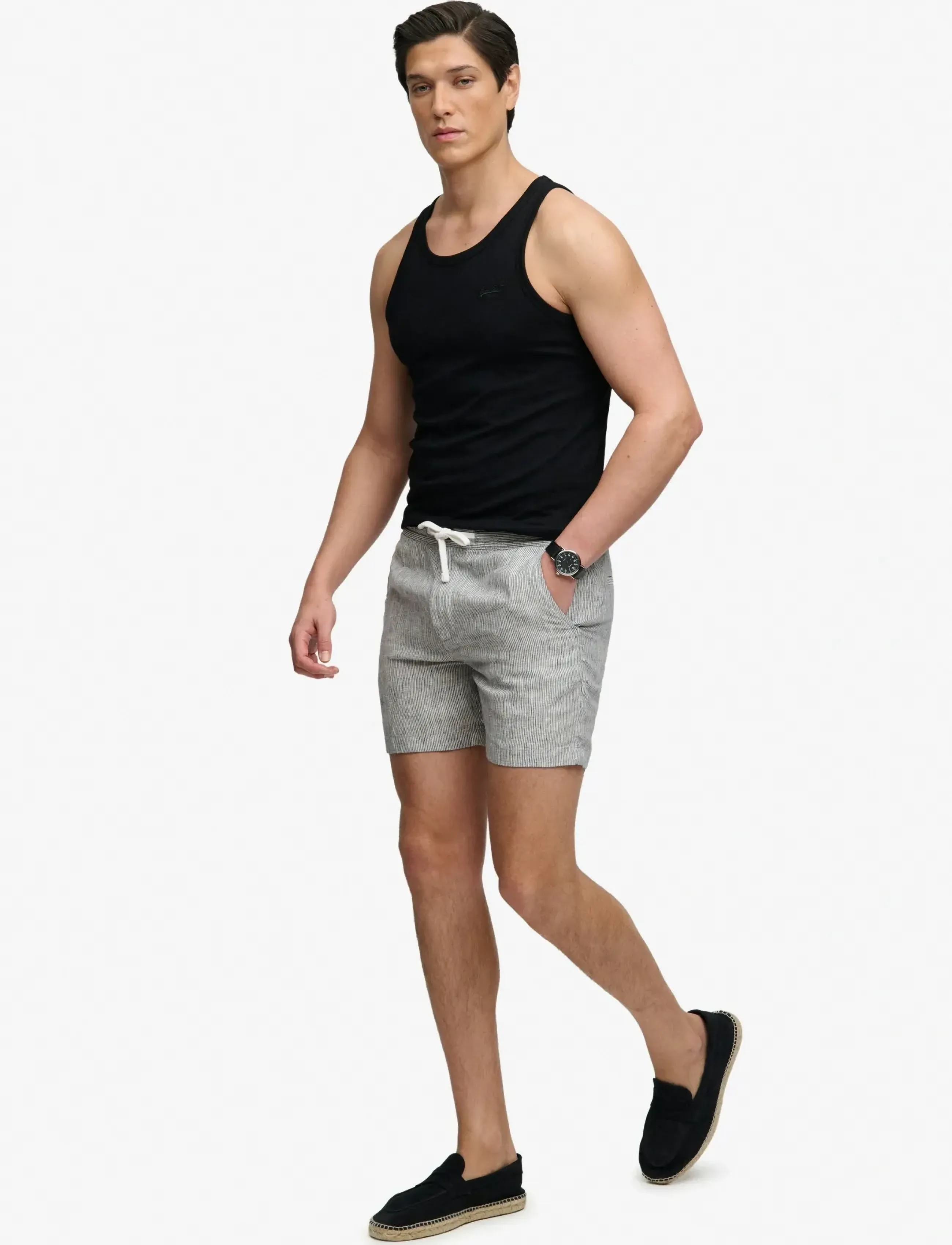 Superdry - MERCHANT LINEN SHORT - kollektioner - indigo ticking stripe - 5