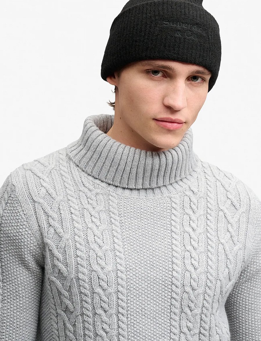Superdry - HERITAGE RIB KNIT BEANIE HAT - hattar - black - 0