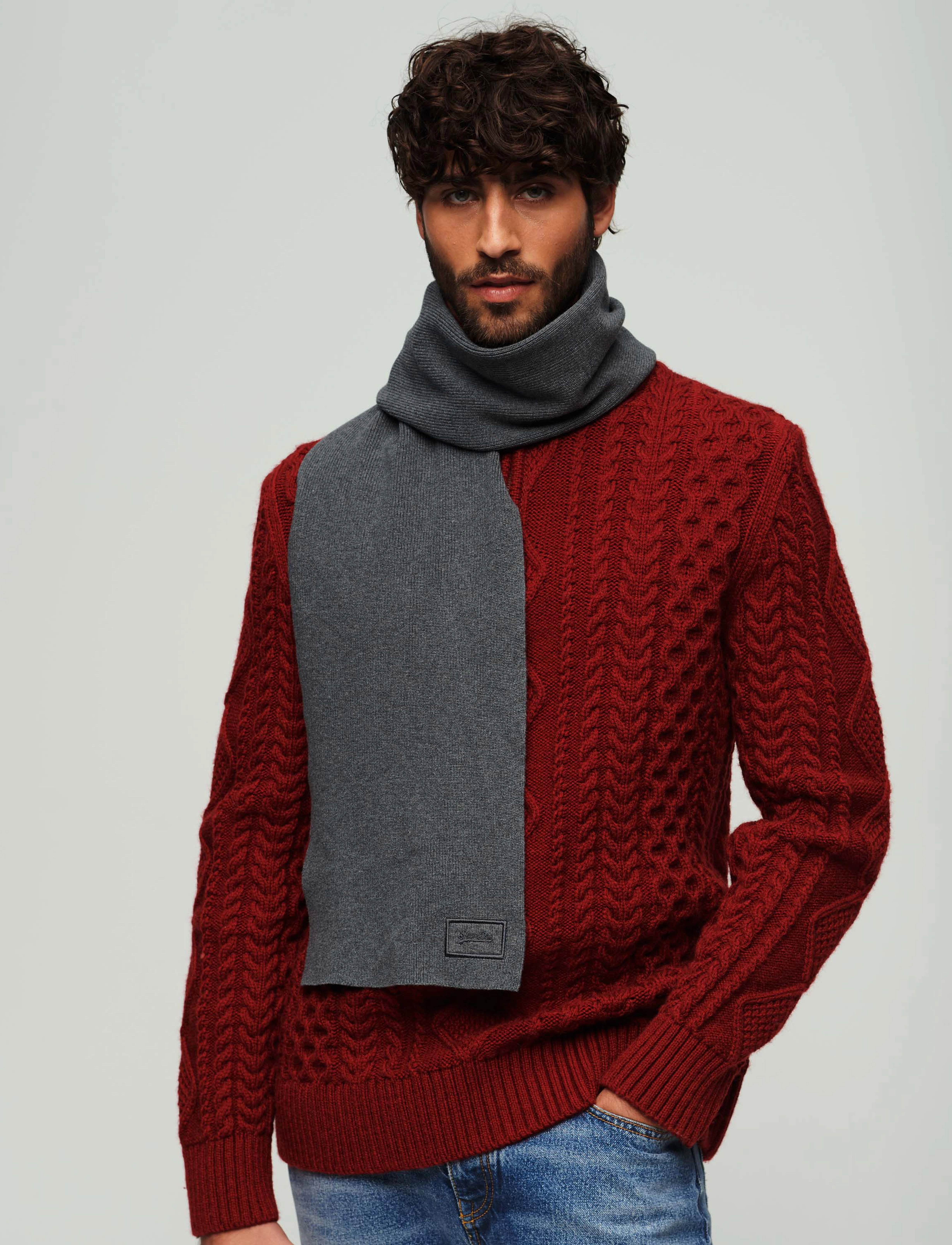 Superdry - KNITTED LOGO SCARF - rich charcoal marl - 2