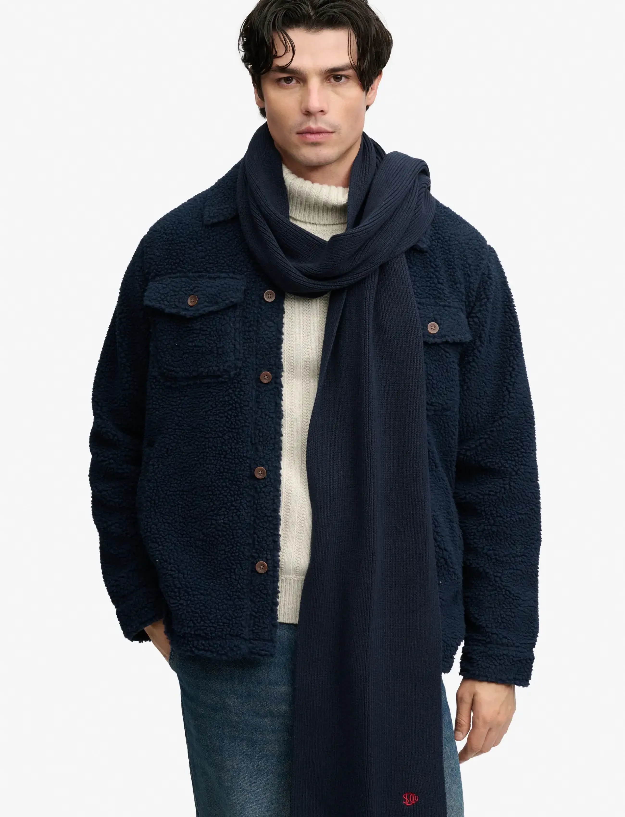Superdry - SD LOGO KNITTED SCARF - halstørklæder - eclipse navy - 0