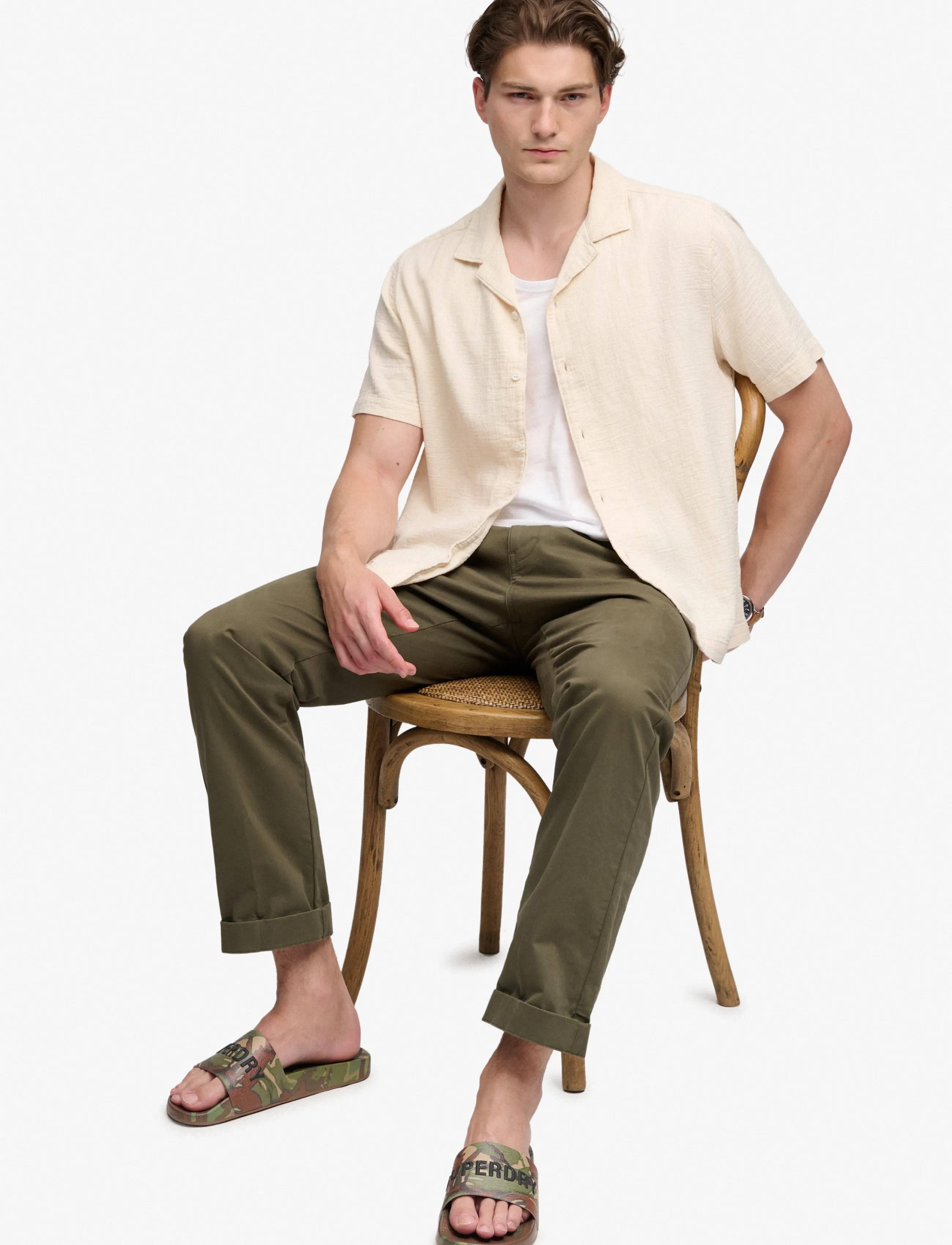 Superdry Camo Print Pool Slide, 6-7, Khaki green, Sport Sko > Sport Pool Sliders, Herre