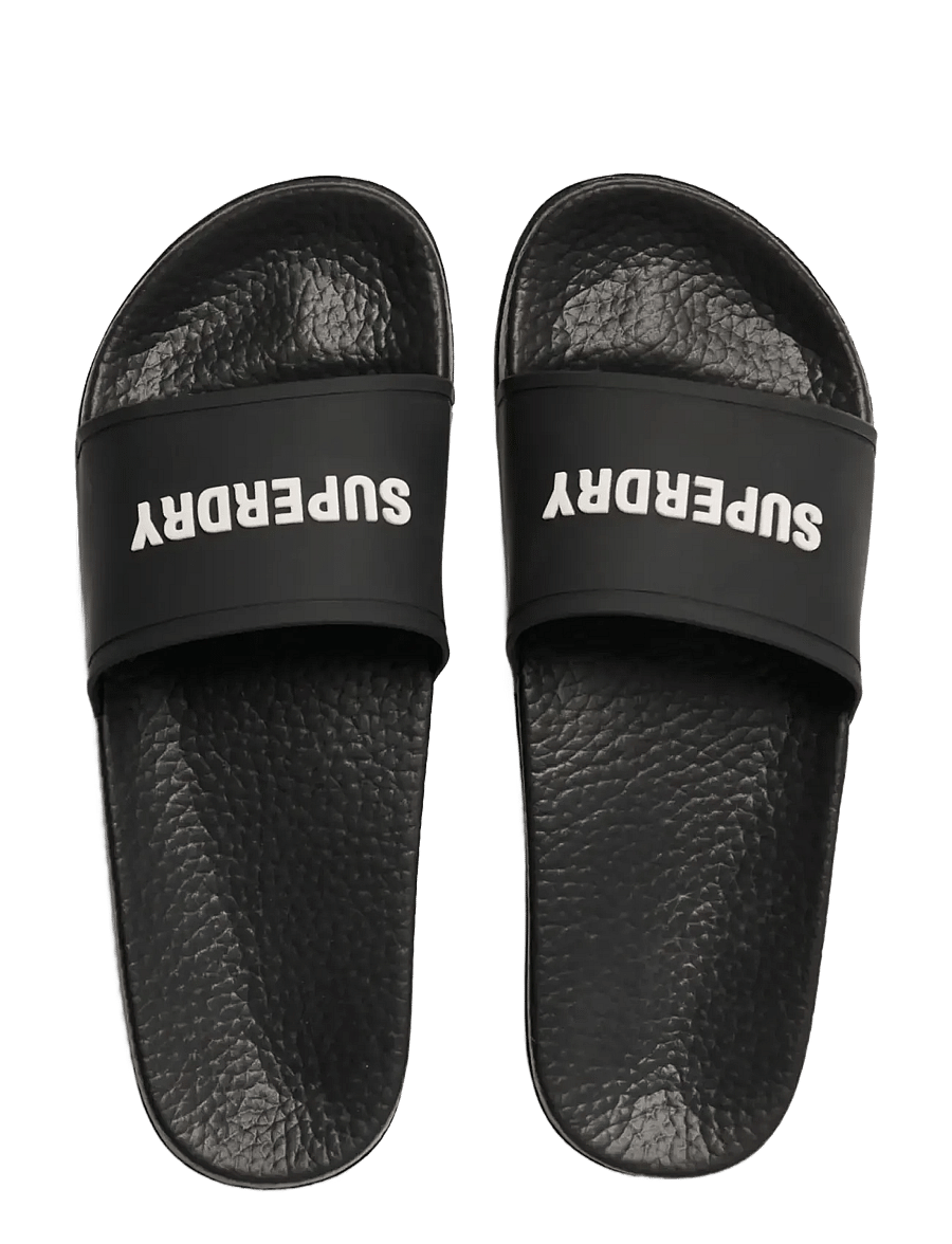 Superdry - PREMIUM GRAPHIC POOL SLIDE - sandals & slippers - black/ecru - 5