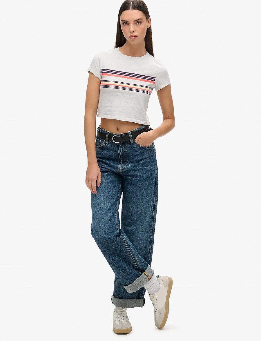 Superdry - VINTAGE STRIPE CROP TEE - lühikesed topid - cali purple/grey stripe - 2