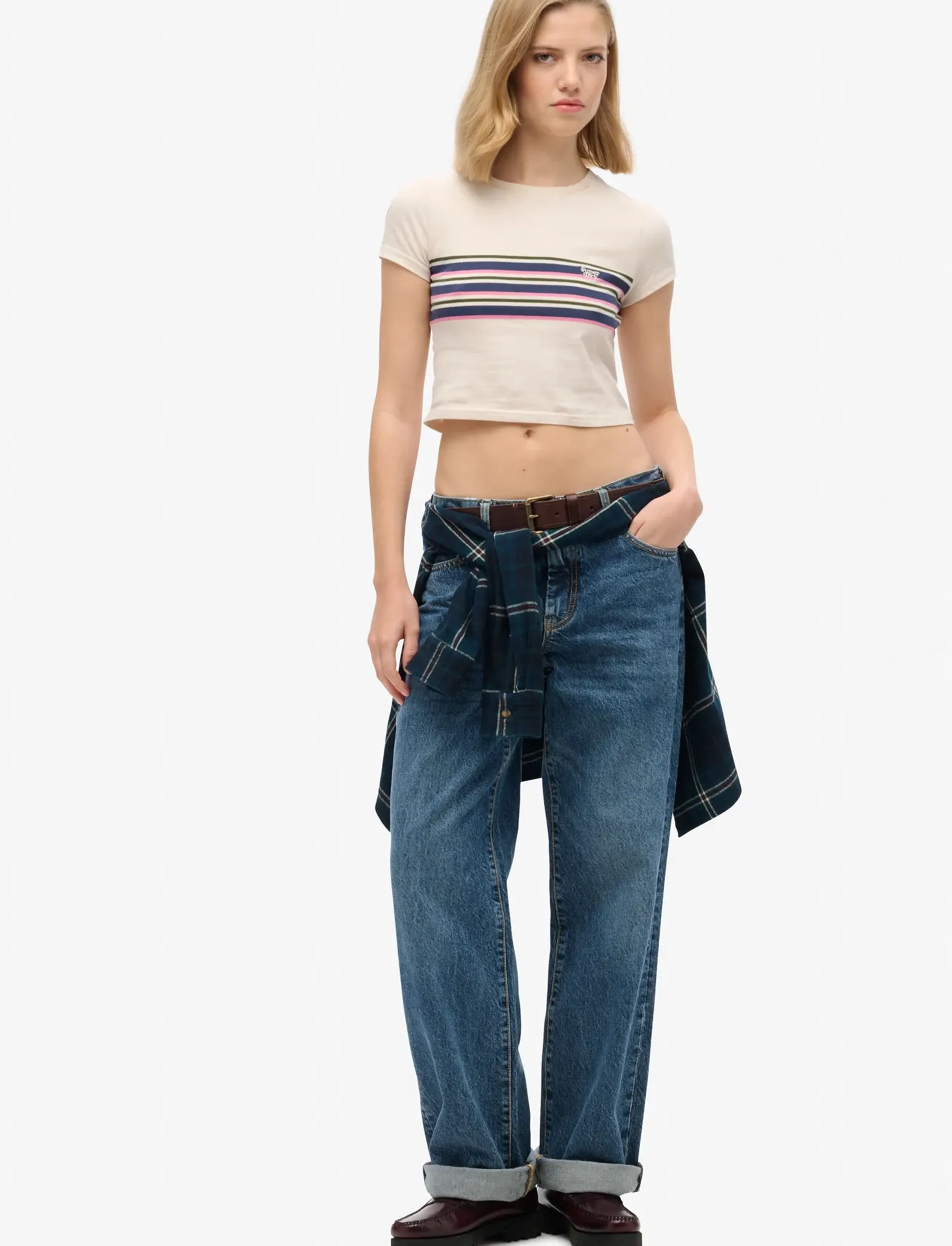 Superdry - VINTAGE STRIPE CROP TEE - crop tops - oatmeal stripe - 2