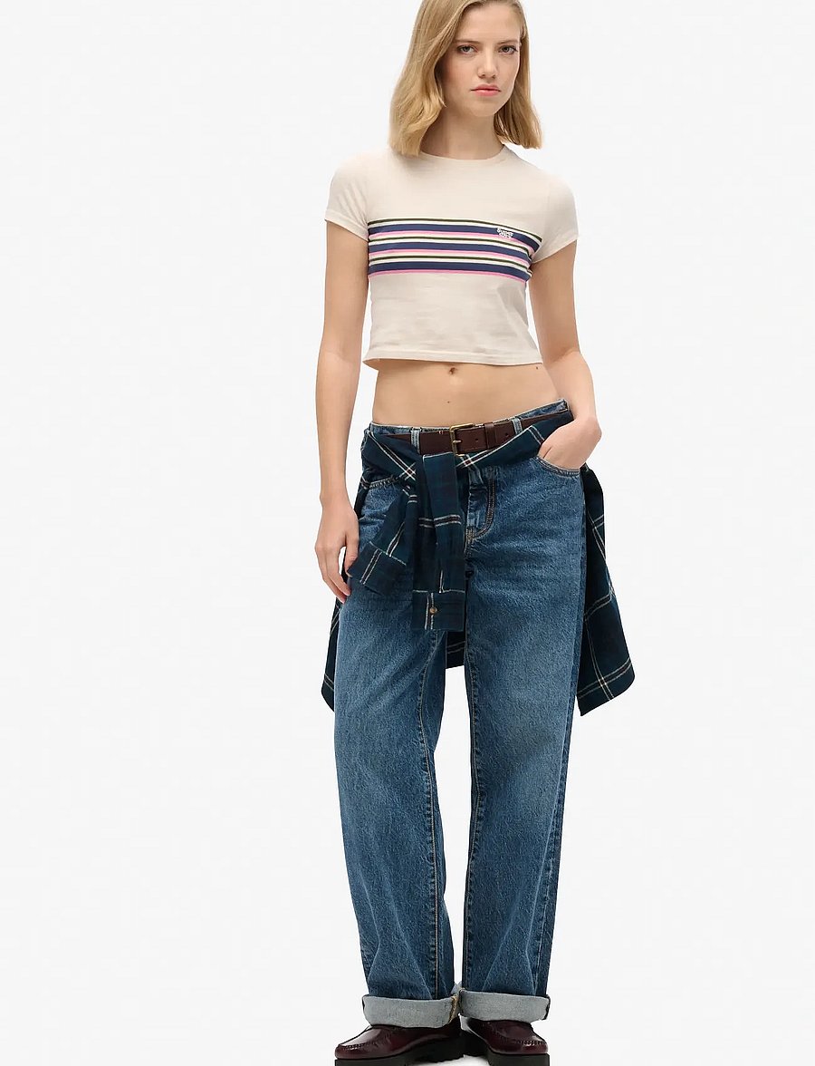 Superdry - VINTAGE STRIPE CROP TEE - crop tops - oatmeal stripe - 2