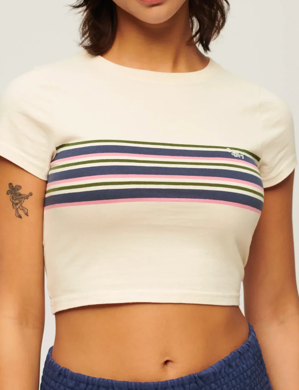 Superdry - VINTAGE STRIPE CROP TEE - crop tops - oatmeal stripe - 4