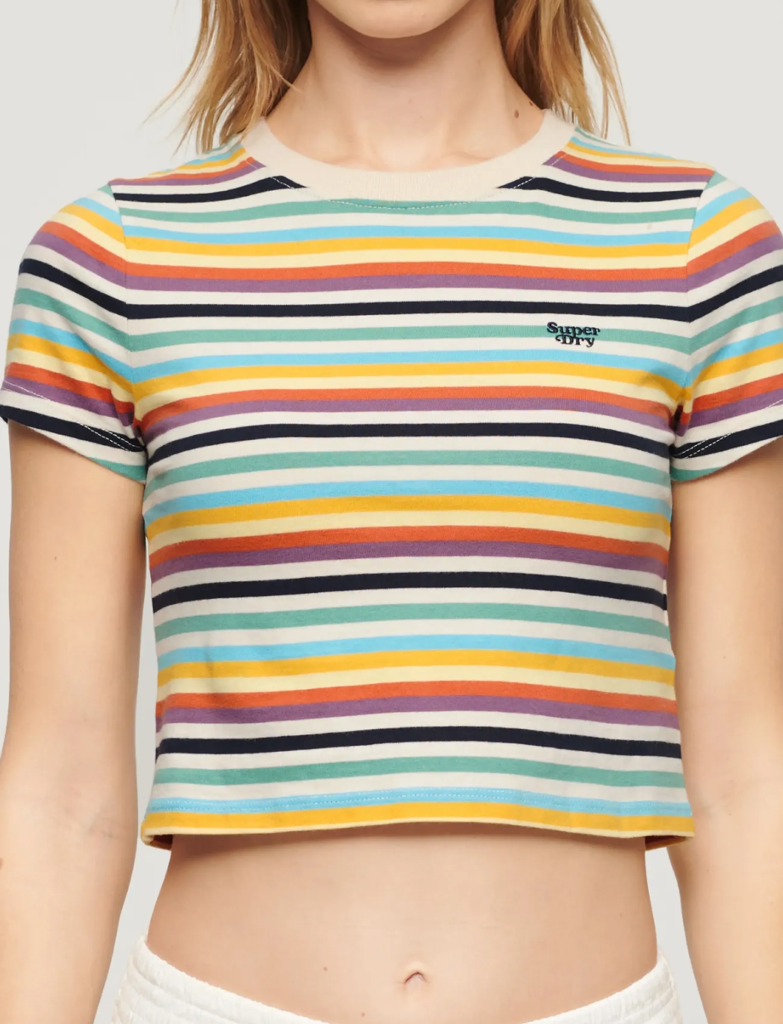 Superdry VINTAGE STRIPE CROP TEE - Kläder - PIGMENT YELLOW STRIPE / multi