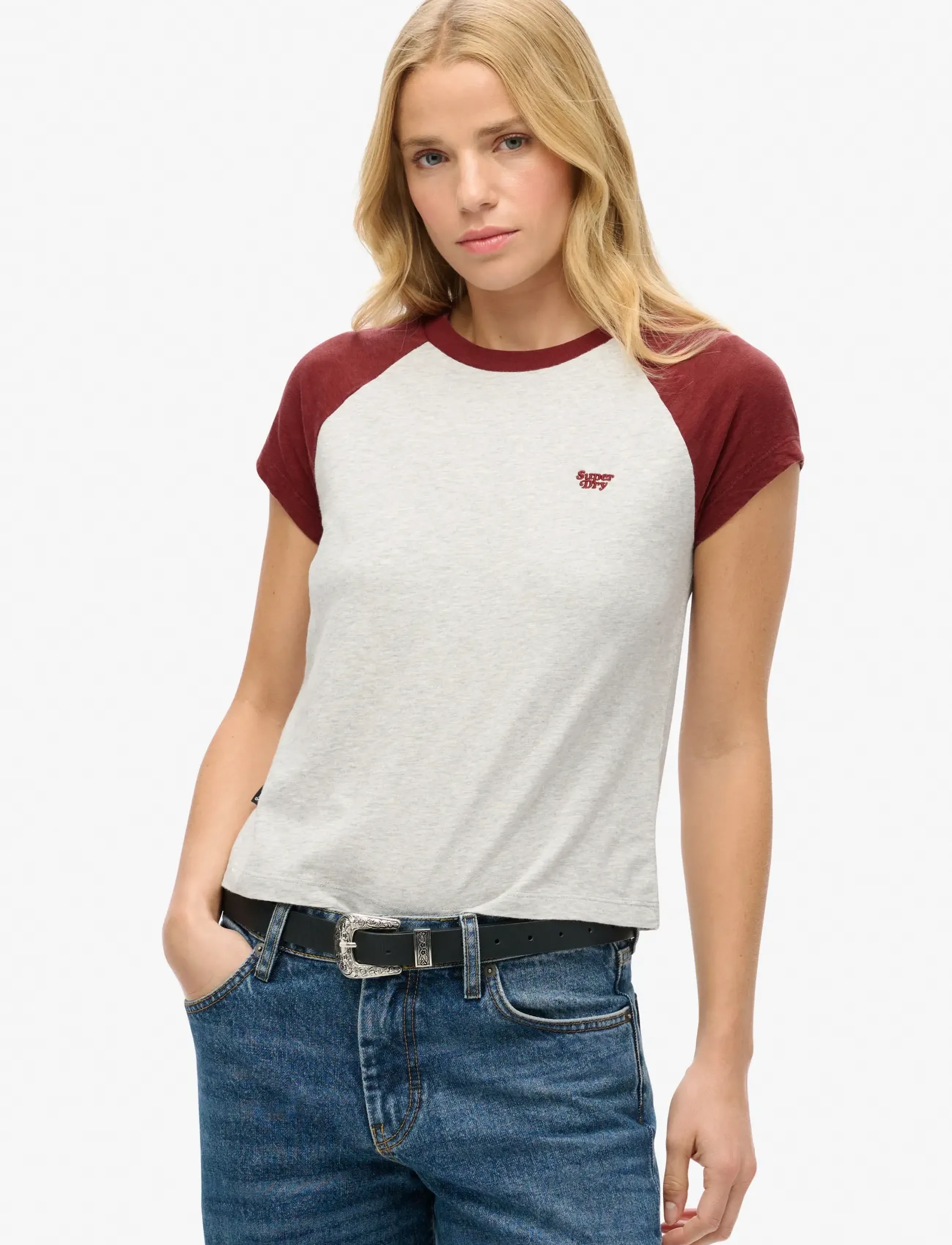 Superdry ESSENTIAL LOGO RAGLAN SLUB TEE - Superdry - RICH BURGUNDY/GLACIER GREY / grey