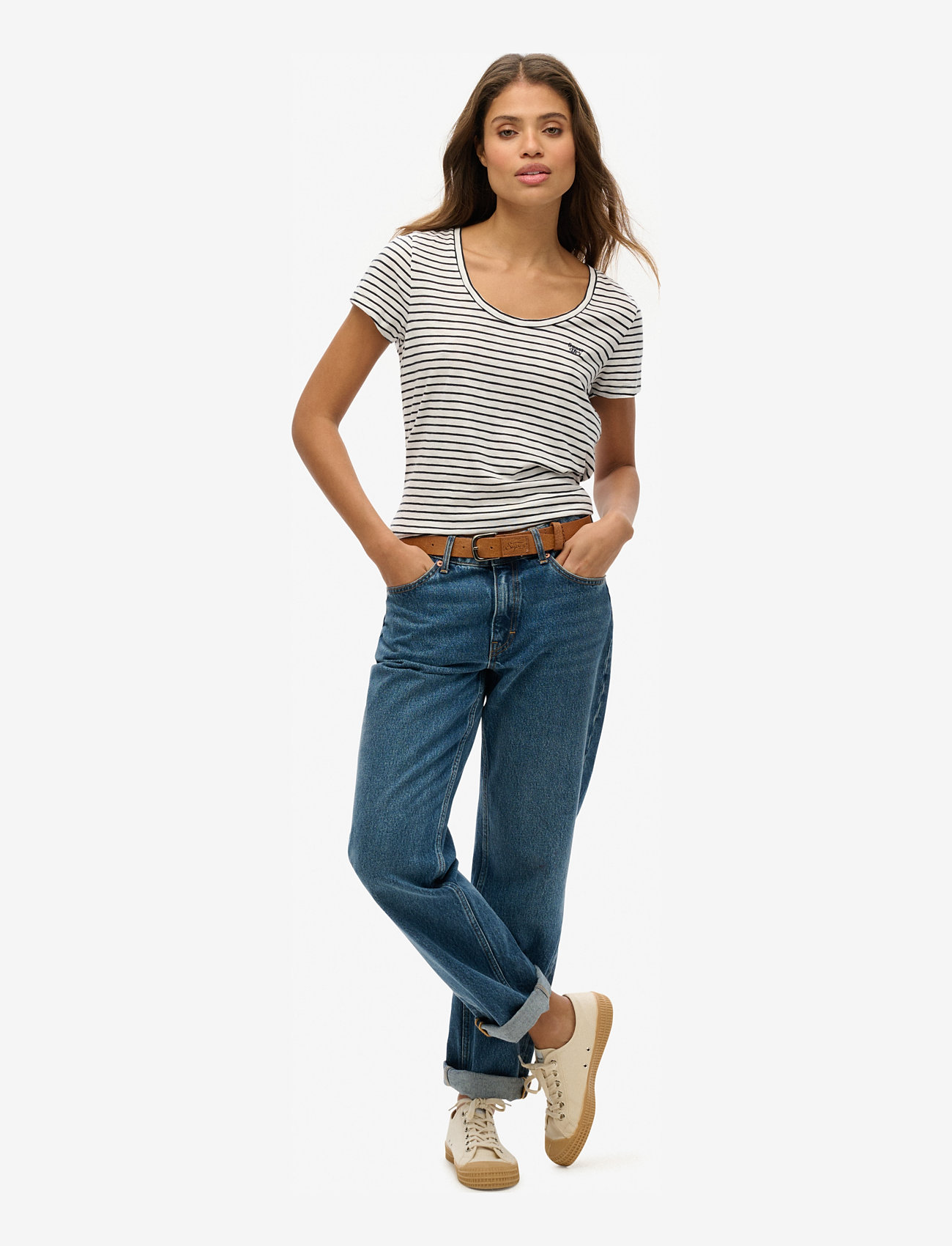 Superdry - SCOOP NECK TEE - efterårstøj - optic/eclipse navy stripe - 5