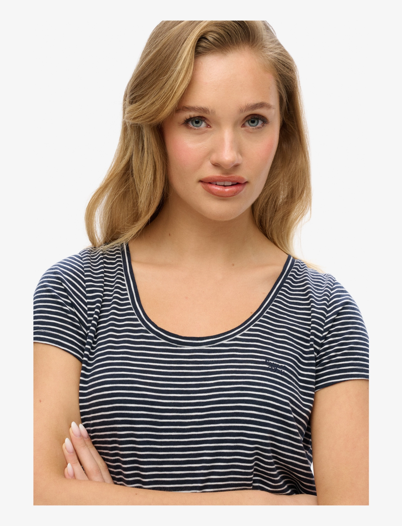 Superdry - SCOOP NECK TEE - laveste priser - deep navy/optic stripe - 4