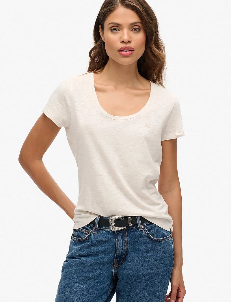 Superdry - SCOOP NECK TEE - t-särgid - light oat marl - 0