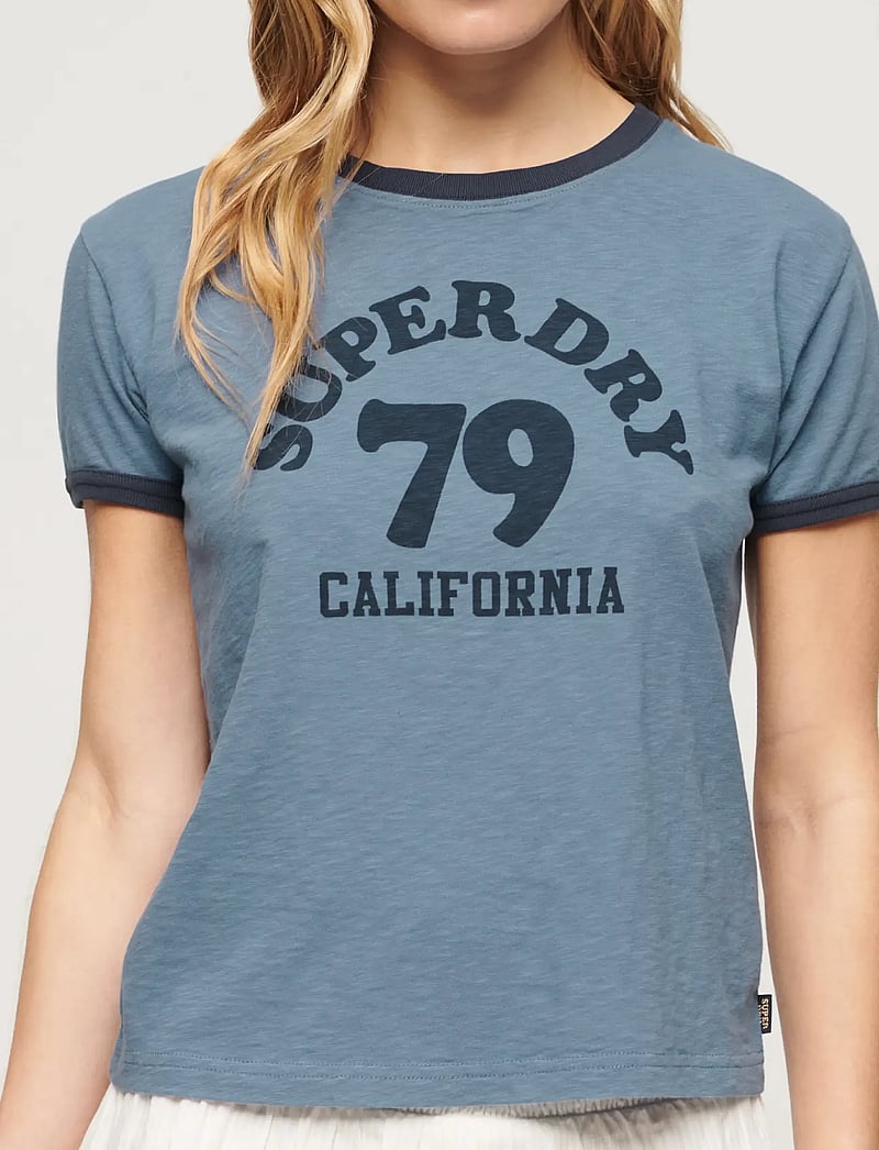 Superdry - BEACH GRAPHIC FITTED RINGER T - t-shirts - wedgewood blue - 4