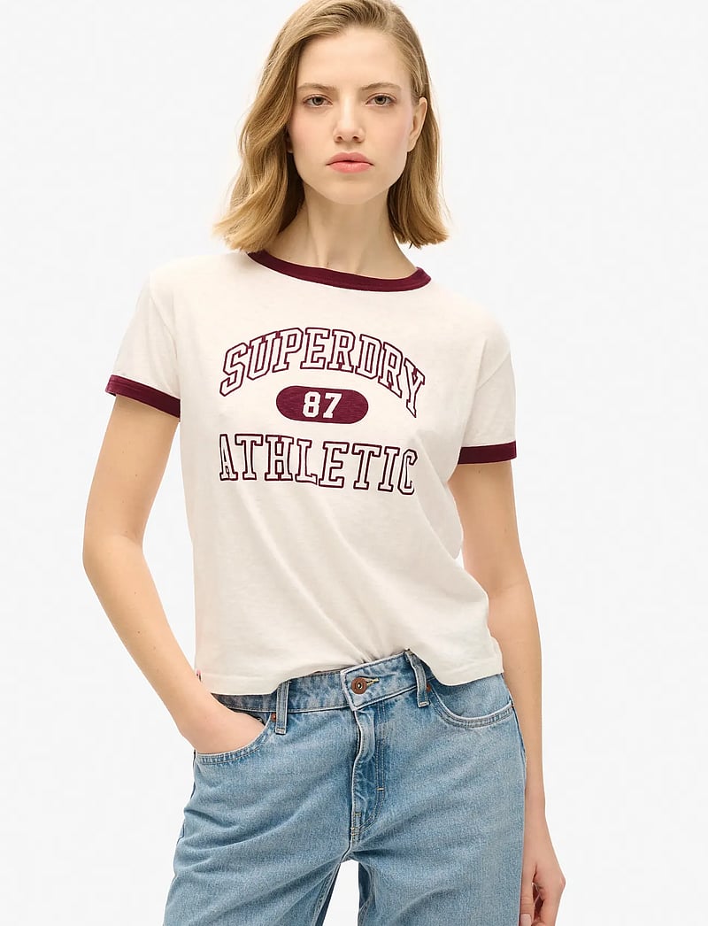 Superdry - ATHLETIC RINGER FITTED TSHIRT - t-shirts - off white slub - 0