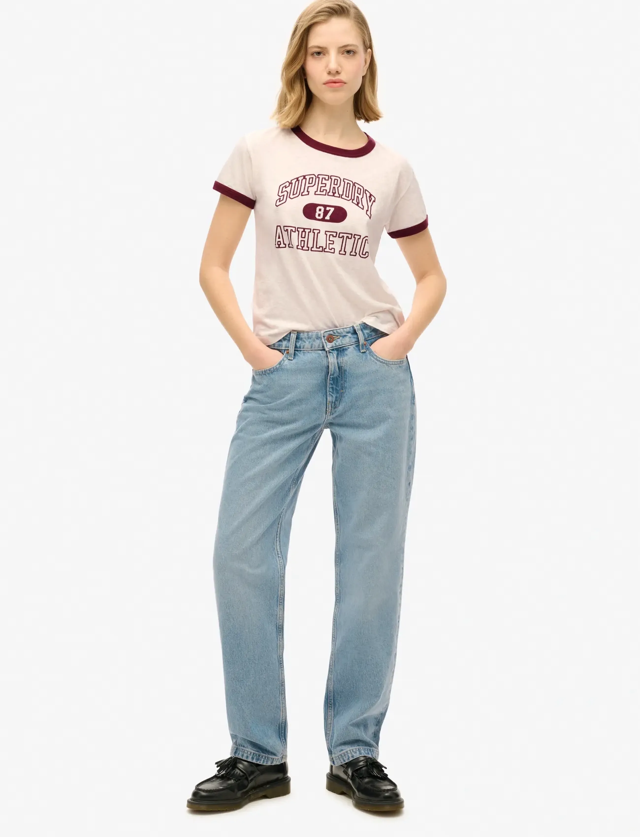 Superdry - ATHLETIC RINGER FITTED TSHIRT - marškinėliai - off white slub - 4