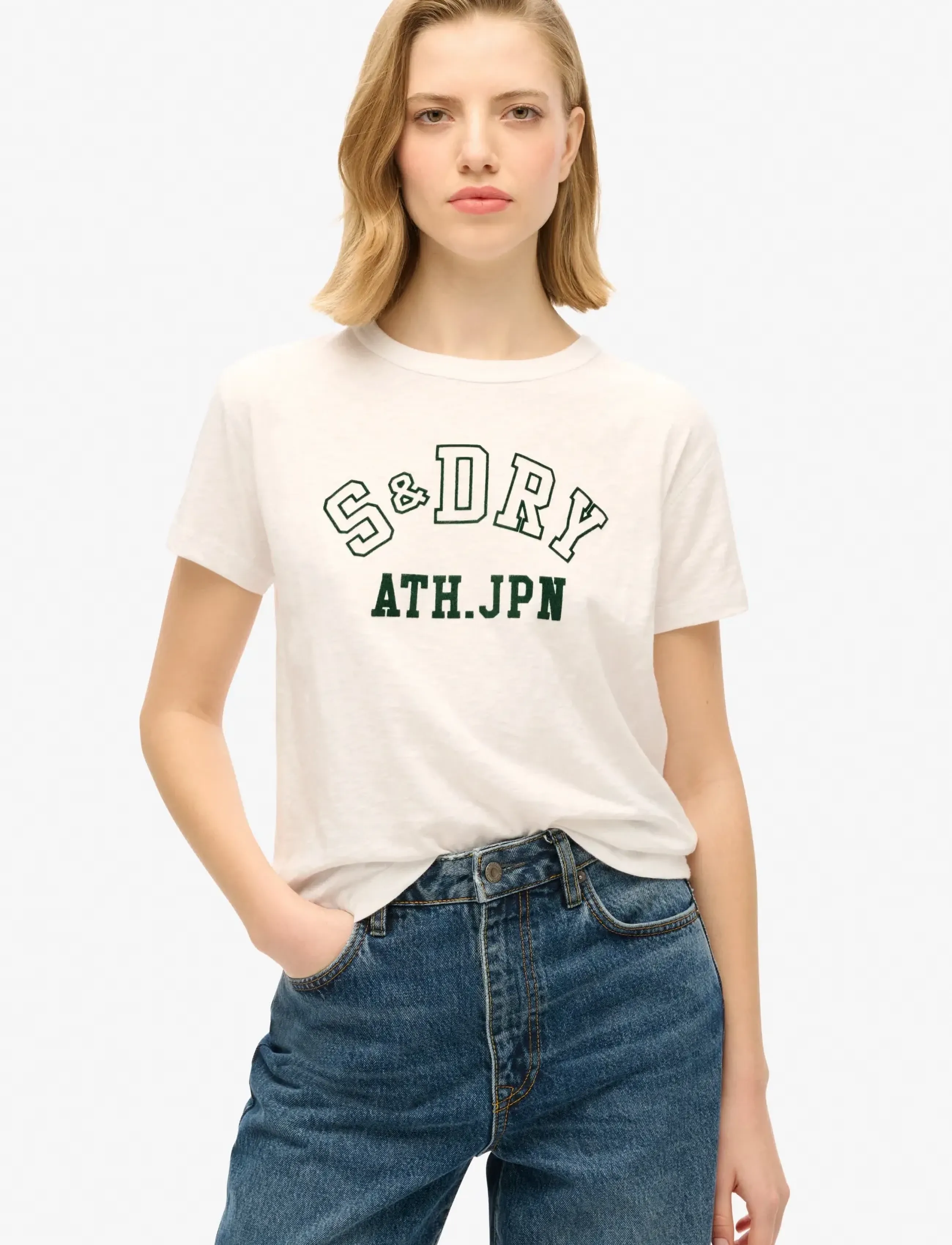 Superdry Athletic Graphic Fitted Tshirt, 42, T-shirts & Oberteile, Creme - Short-sleeved, Frauen
