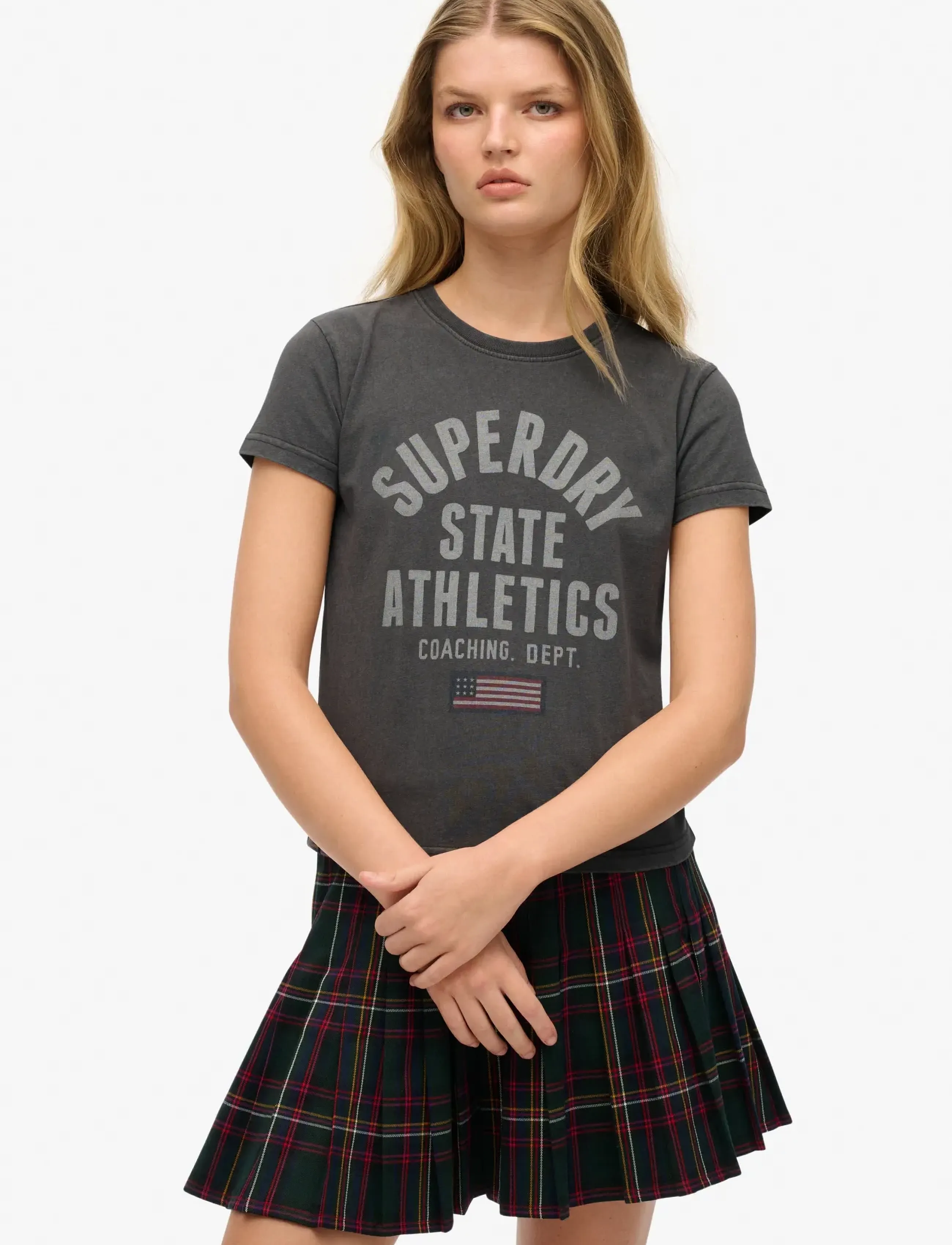Superdry Ath Graphic Fitted Tee, 42, Grey, T-Shirts & Toppe > Kortærmede, Dame