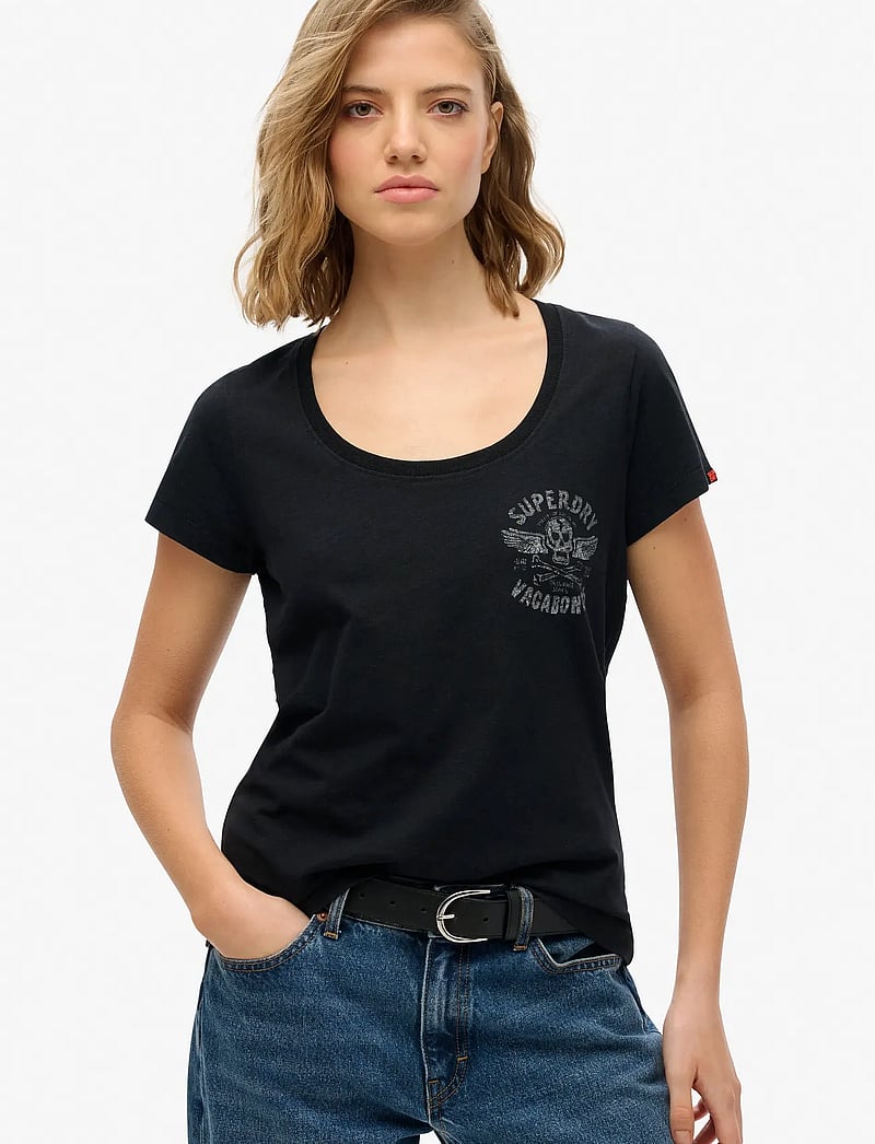 Superdry - LO-FI BIKER SCOOP NECK TEE - t-shirts - black - 0