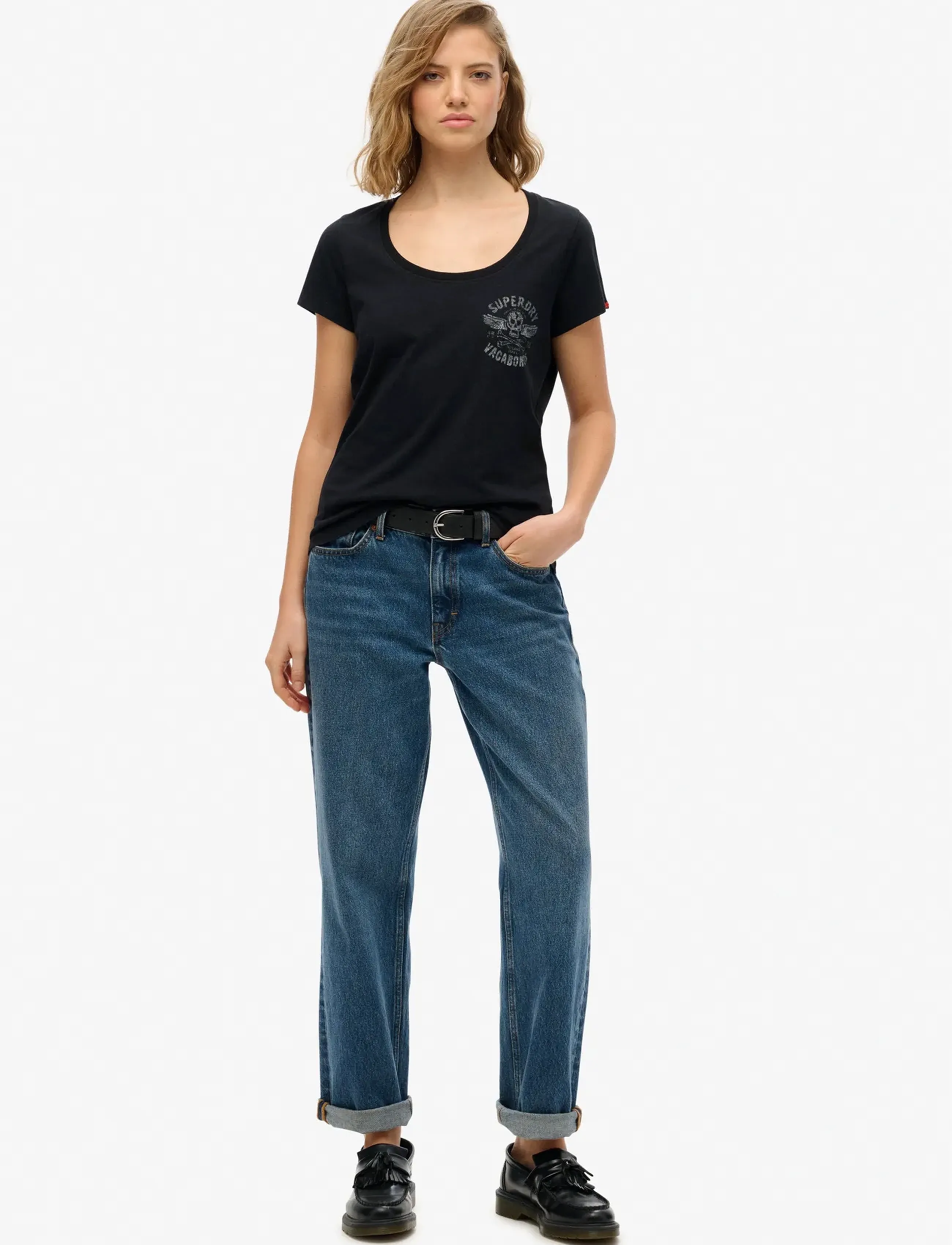 Superdry - LO-FI BIKER SCOOP NECK TEE - black - 4