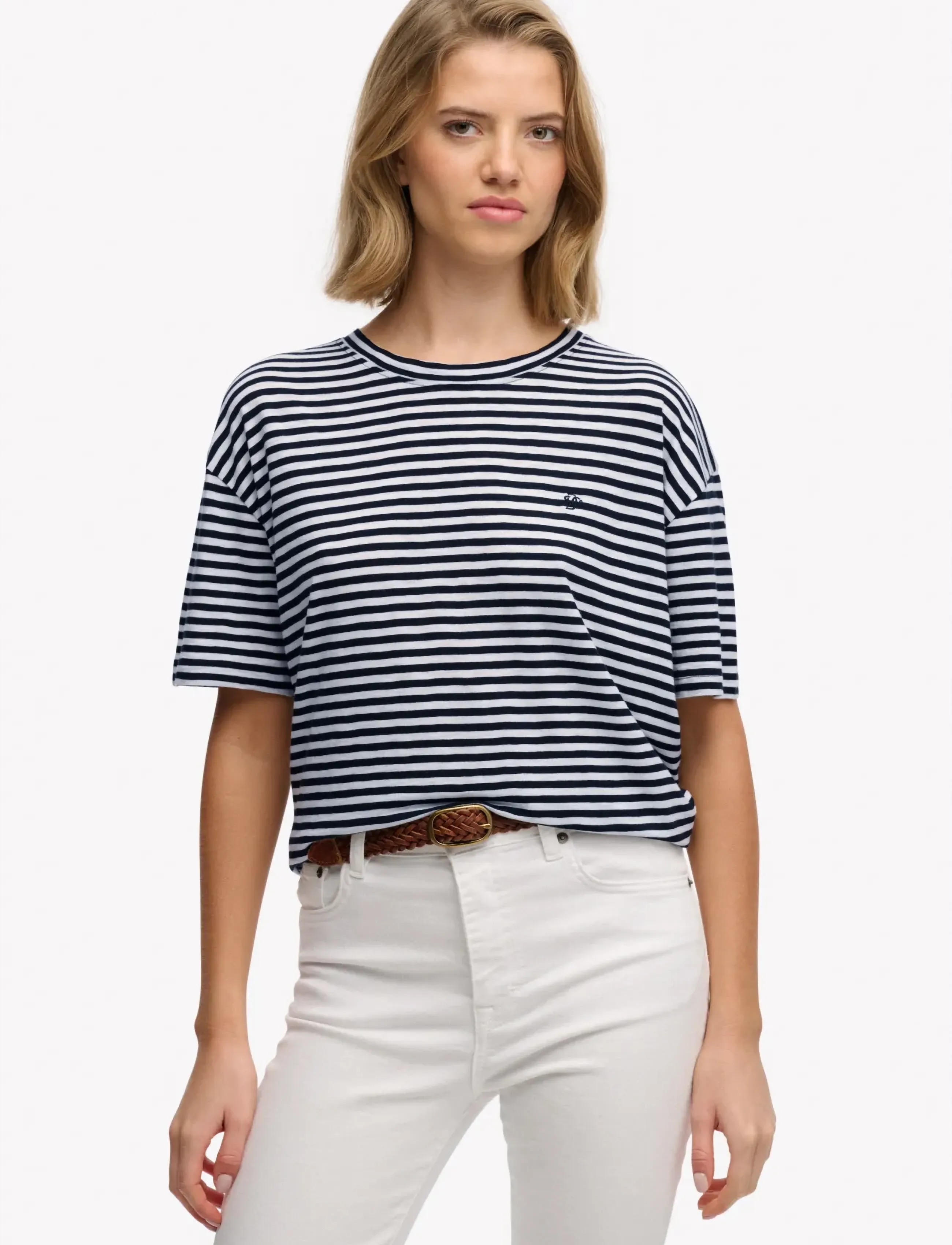 Superdry STUDIOS CREW TEE - T-shirts - OPTIC,BLACK STRIPE / multi