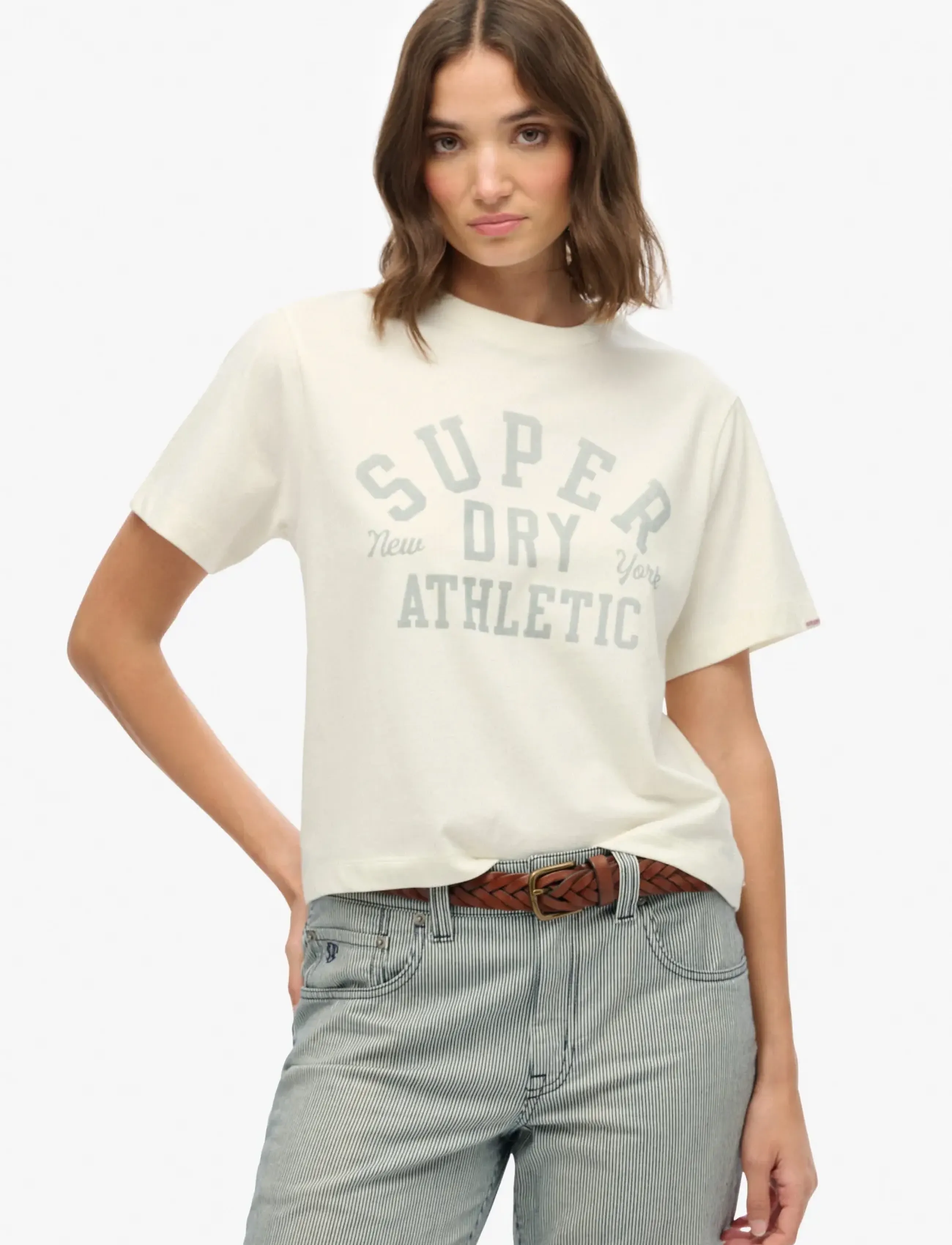 Superdry Athletic Essentials Loose Tee, 34, T-shirts & Oberteile, Creme - Short-sleeved, Frauen