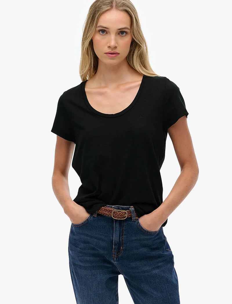 Superdry - STUDIOS SCOOP NECK TEE - t-shirts - black - 0
