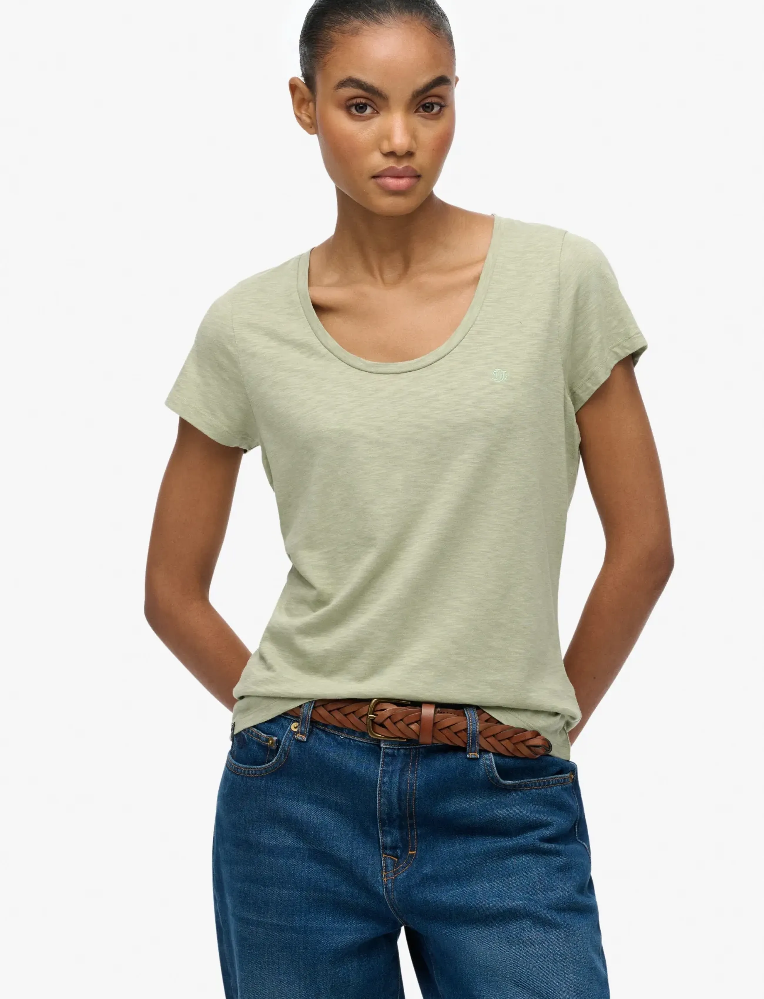 Superdry STUDIOS SCOOP NECK TEE - Superdry - DUSTY SAGE / khaki/green