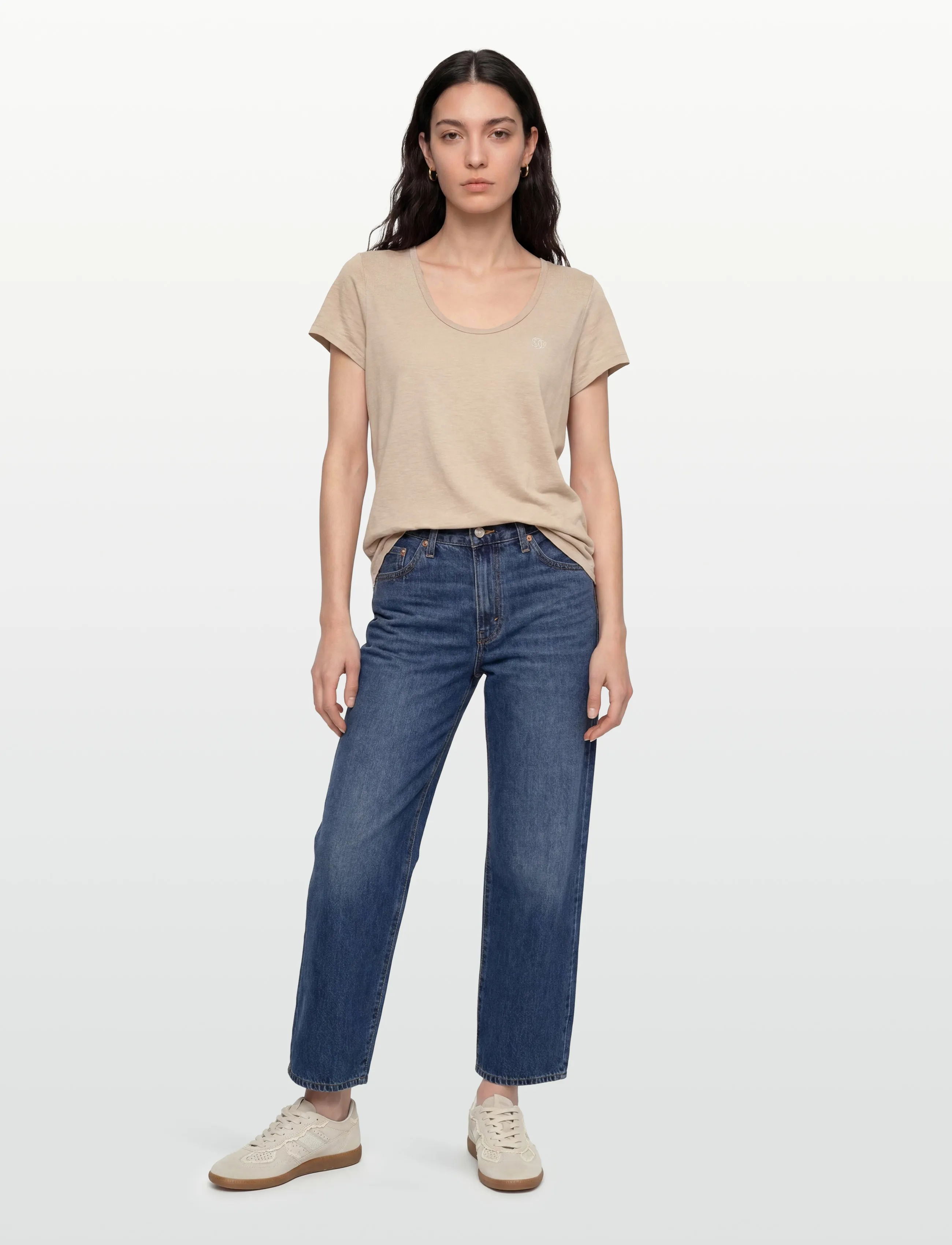 Superdry STUDIOS SCOOP NECK TEE - Kläder - FEATHER GREY / beige