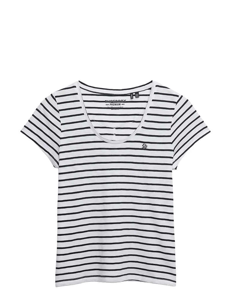 Superdry - STUDIOS SCOOP NECK TEE - t-shirts - optic/navy stripe - 1