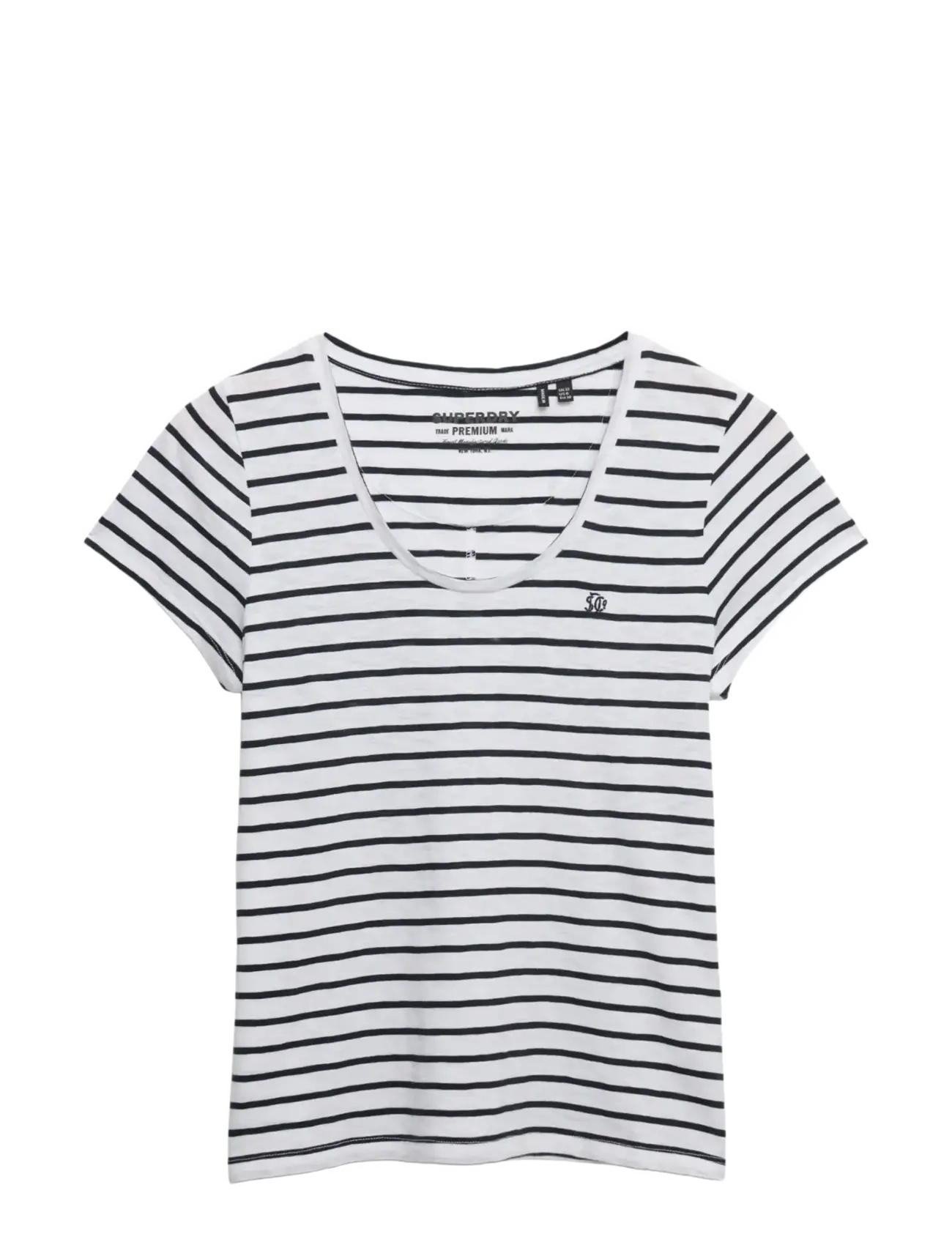 Superdry STUDIOS SCOOP NECK TEE - Kampagne - OPTIC/NAVY STRIPE / white