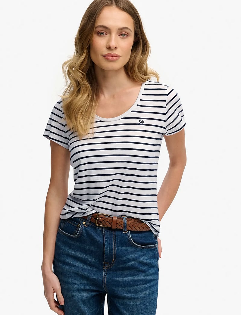 Superdry - STUDIOS SCOOP NECK TEE - t-shirts - optic/navy stripe - 0