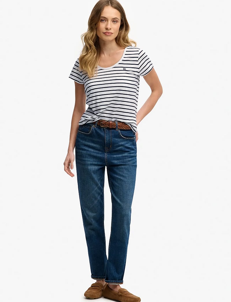 Superdry - STUDIOS SCOOP NECK TEE - t-shirts - optic/navy stripe - 3