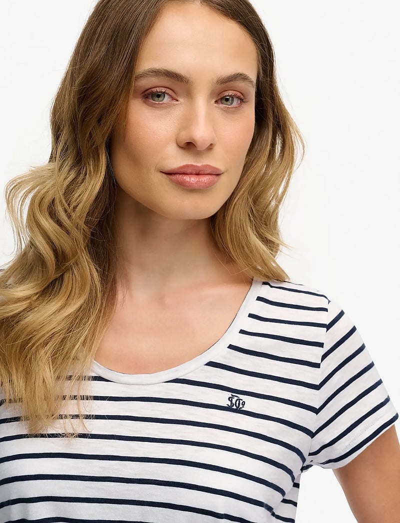 Superdry - STUDIOS SCOOP NECK TEE - t-shirts - optic/navy stripe - 5