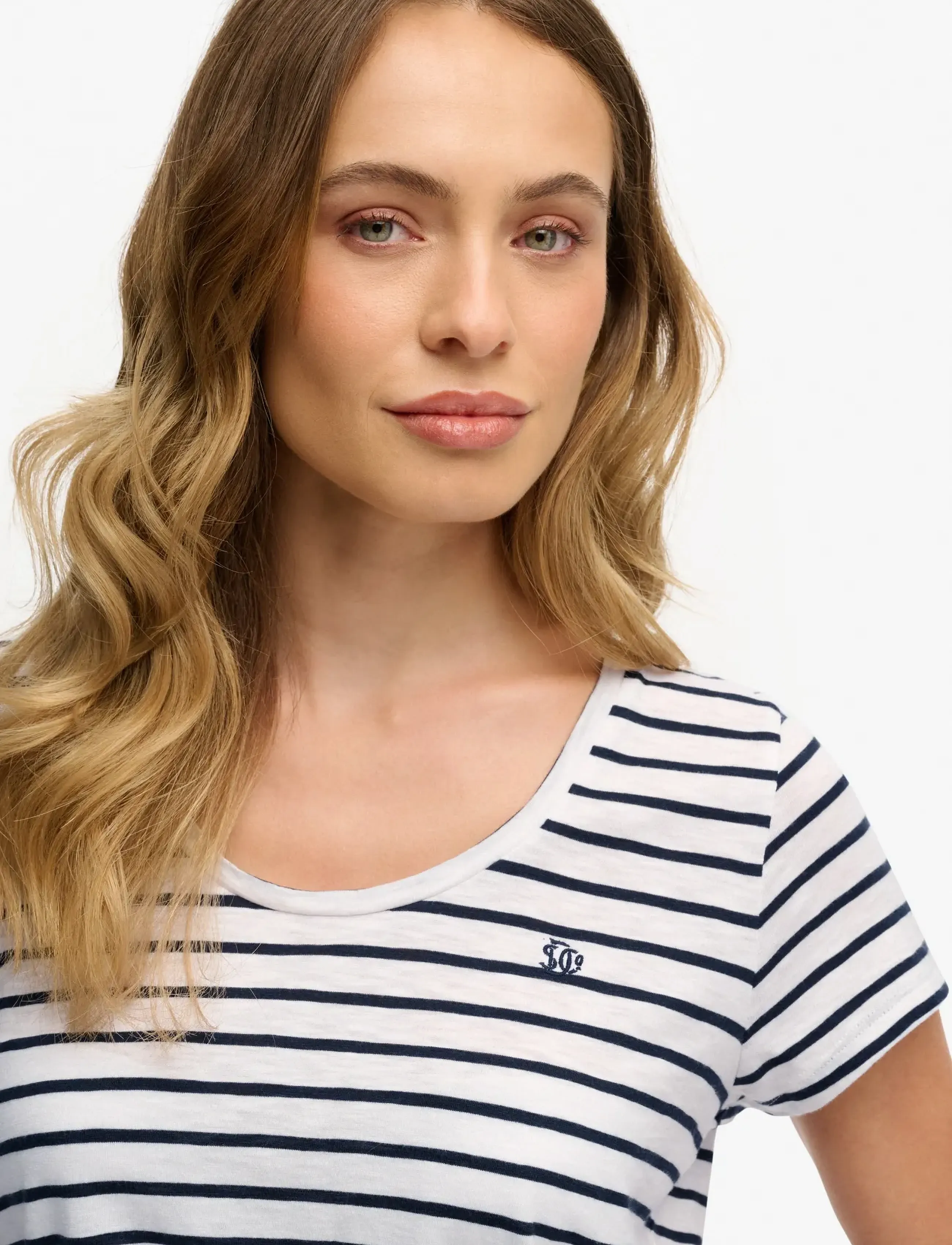 Superdry - STUDIOS SCOOP NECK TEE - t-shirts - optic/navy stripe - 5