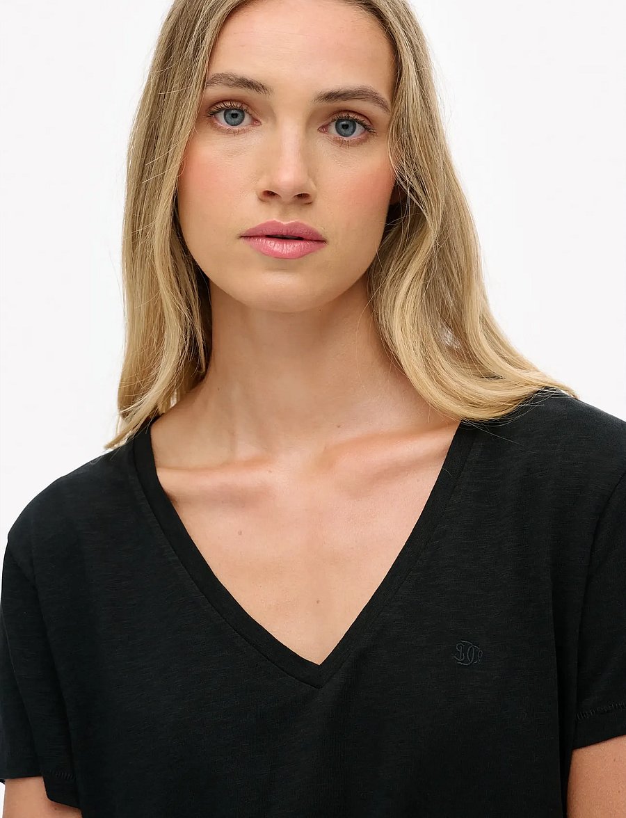 Superdry - STUDIOS SLUB EMB VEE TEE - t-shirts - black - 2