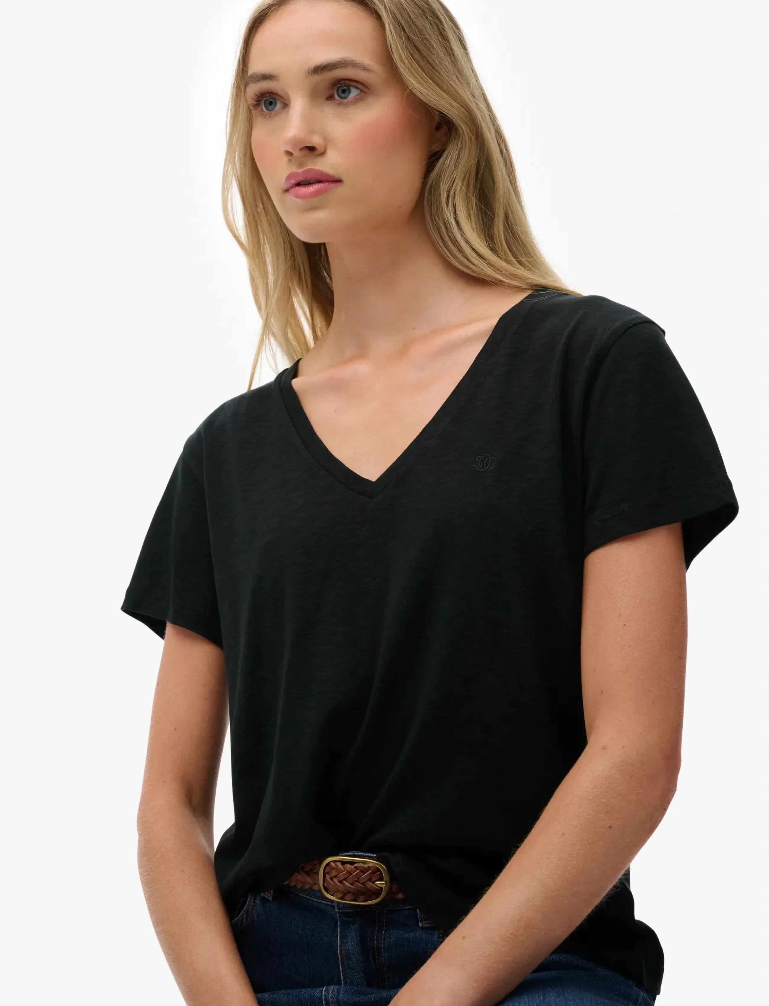 Superdry - STUDIOS SLUB EMB VEE TEE - die niedrigsten preise - black - 3
