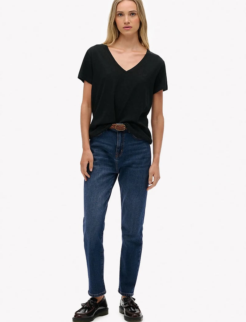 Superdry - STUDIOS SLUB EMB VEE TEE - t-shirts - black - 4