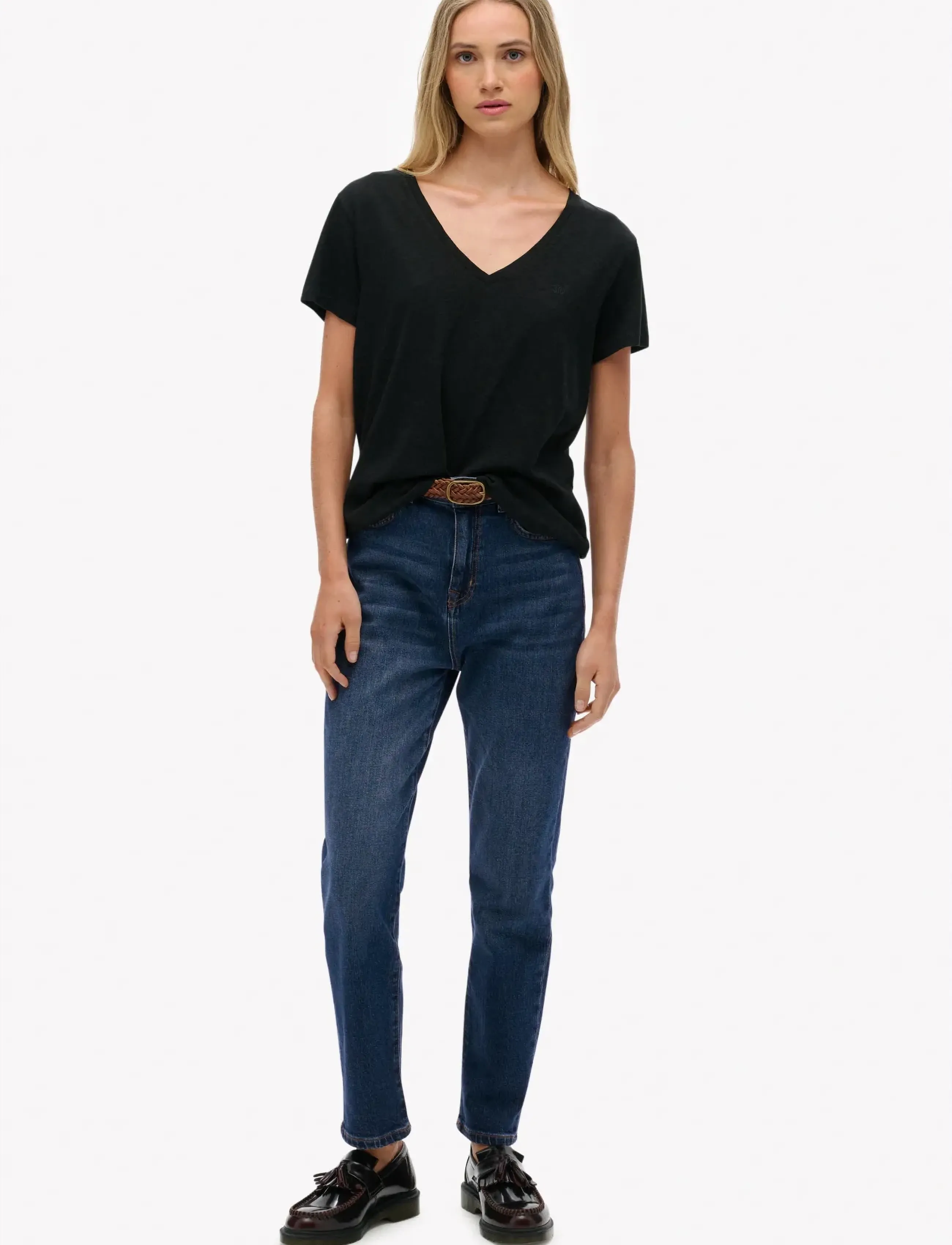 Superdry - STUDIOS SLUB EMB VEE TEE - die niedrigsten preise - black - 4