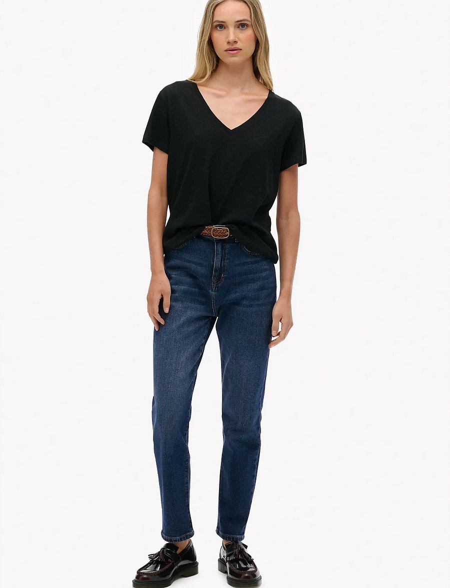Superdry - STUDIOS SLUB EMB VEE TEE - t-shirts - black - 4